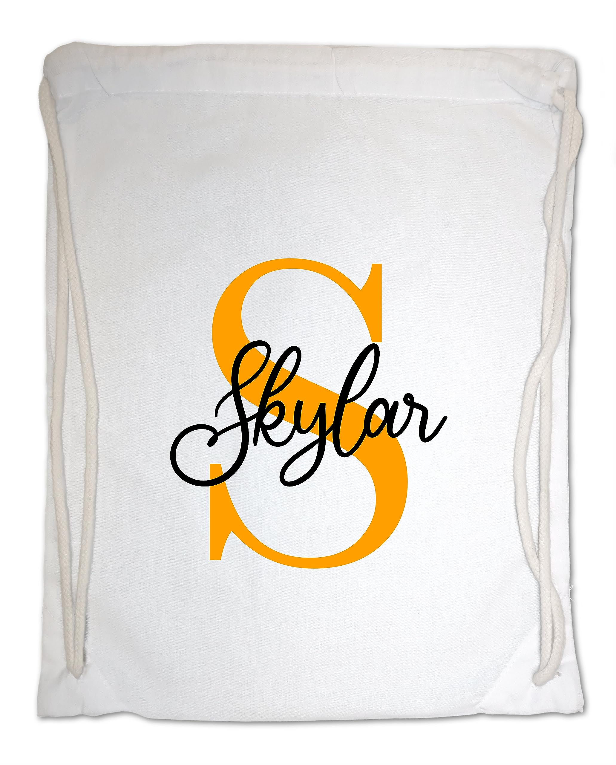 Personalised Drawstring Bag. PE, Gym, Swimming Bag for Boys and Girls. Nursery, School. Initial and Name. Various Colours (White)