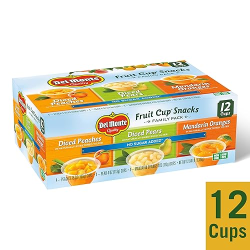 Miniatura 4 de Del Monte Variedad de frutas sin azúcar añadida melocotones peras mandarina naranjas 4 onzas paquete de 12 2002456
