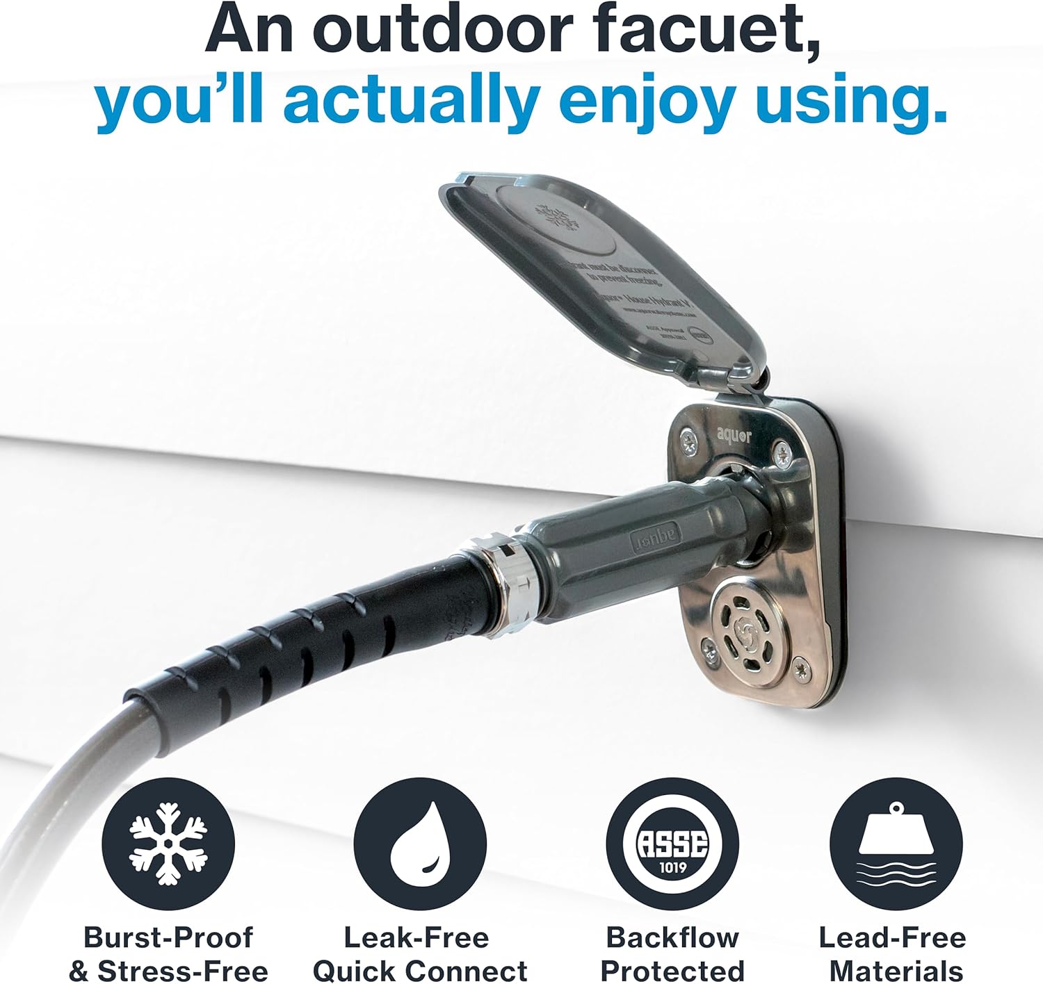 Aquor House Hydrant V2+ Frost Free Outdoor Faucet, Anti Siphon Valve with Quick Connect, Frost Proof Flush Wall Hose Bib, 12 inch Stem, 13-1/2 inch Install Depth, Slate Gray