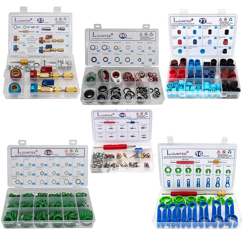 Kit de reparo de ar-condicionado automotivo para sistemas R12 e R134a Luumtee LMTKTPJ838 com 838 peças