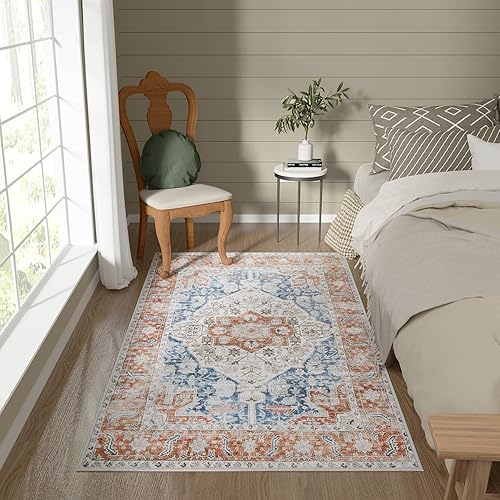 Miniatura 14 de Alfombra de área, 2 x 3, antideslizante, lavable, alfombra para puerta interior, alfombra para dormitorio, cocina, entrada o baño, alfombra Naranja