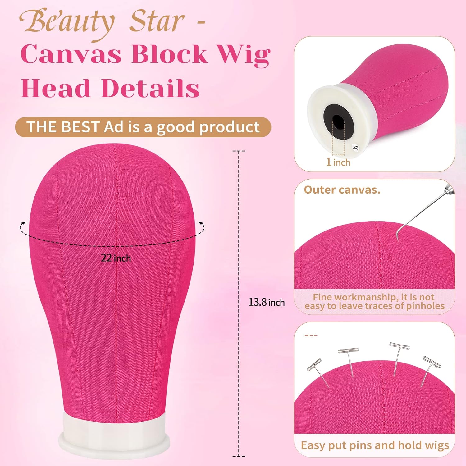 Beauty Star 63inch Tall Wig Stand Tripod with Head, 22in Canvas Mannequin Head with Adjustable Wigs Tripod Stand for Making Wigs Display Styling Including Wig Caps, Pins and Comb