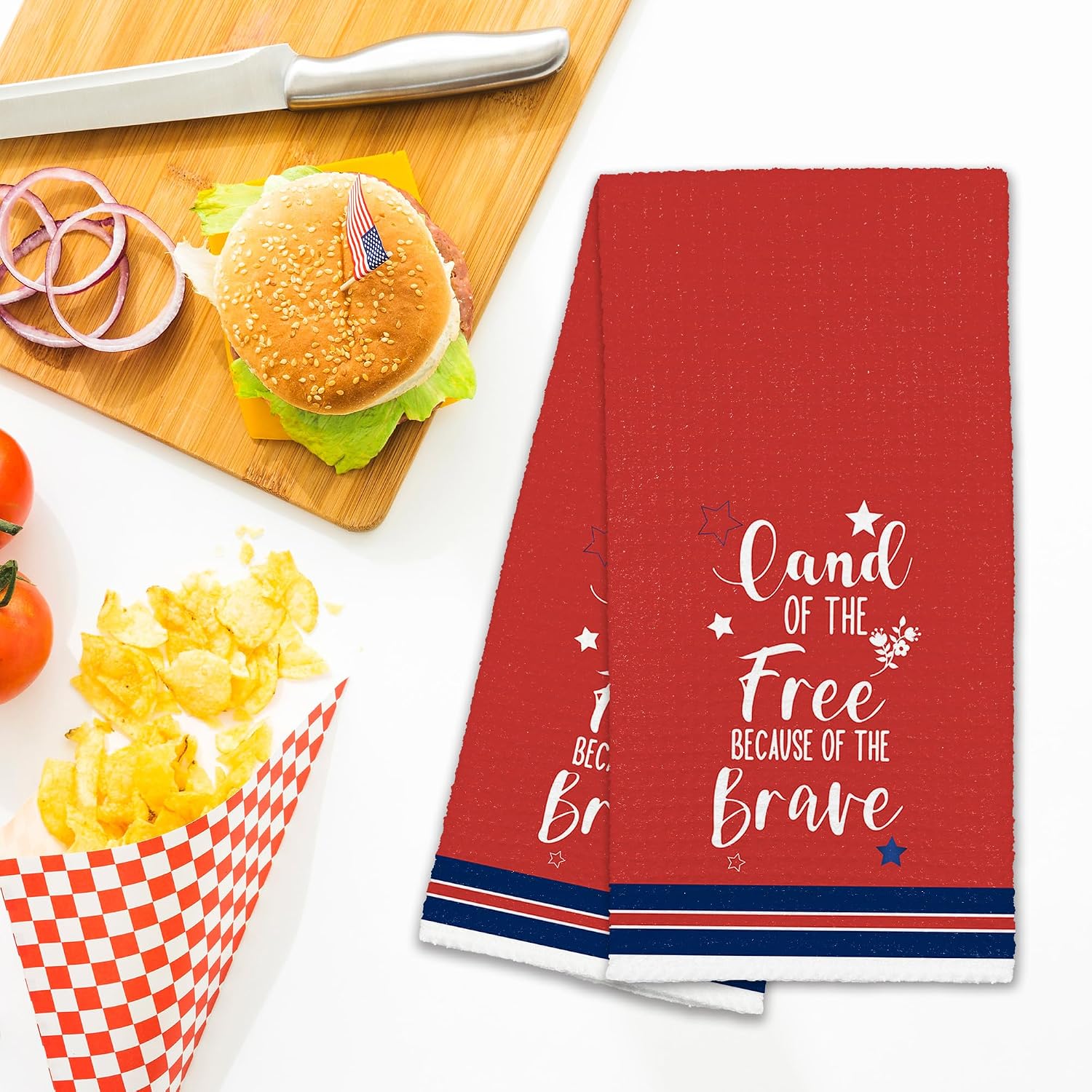 16" x 24" 4th of July Kitchen Towel - Land of The Free Because of The Brave Patriotic Hand Towels - 250th Anniversary Fourth of July Decorations for Home Kitchen Bathroom - A01