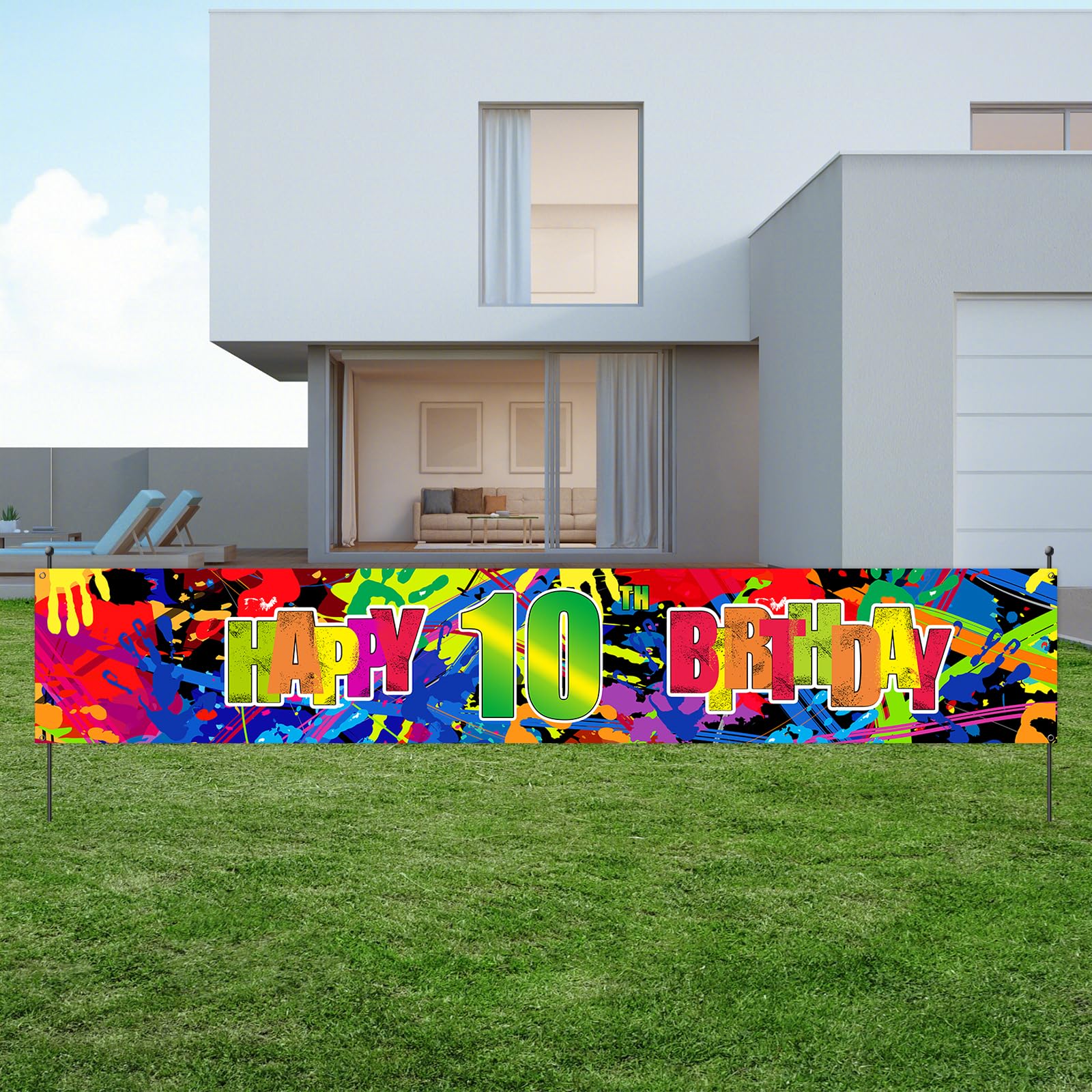 Colorful Happy 10th Birthday Yard Banner, Double Digits 10, Large 10th Birthday Yard Sign, Kids 10 Year Old Birthday Party Backdrop Outdoor