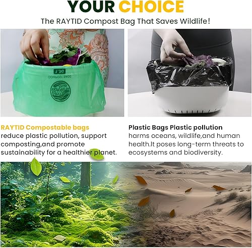 Miniatura 5 de Bolsas de abono de 1.3 galones, 100 unidades, pequeñas bolsas de basura compostables para encimera de cocina, contenedor de compost de 0.75, 1.2,