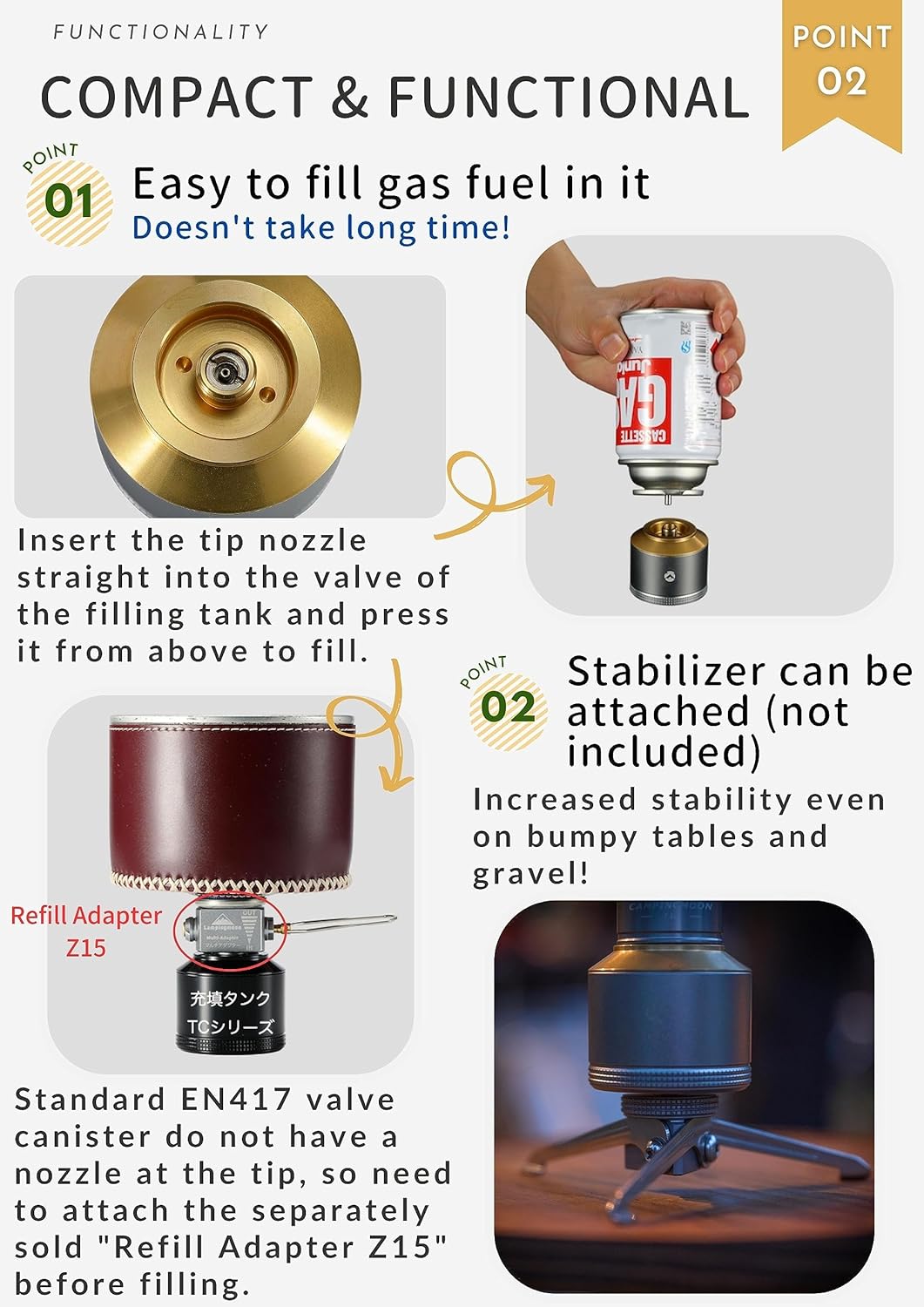 CAMPINGMOON Empty Refillable Mini Fuel Cylinder 15g for Backpacking Camping Gas Lantern TC-15 Silver