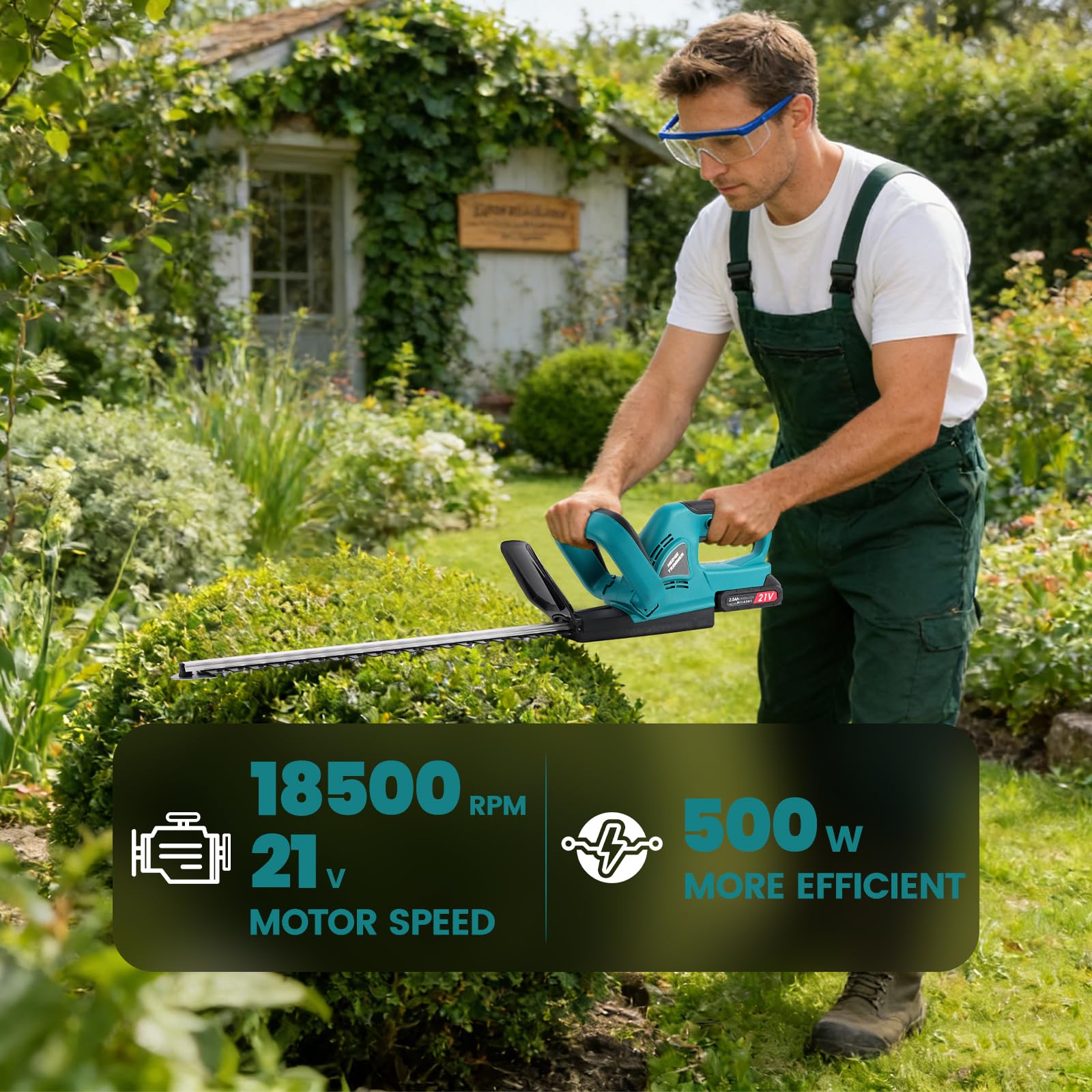 Tagliasiepi a batteria 21V con 2 batterie 2000mAh, lama 51 cm | Taglia Siepi da Giardino a Batteria alimentazione per una potatura efficiente di siepi, cespugli e aree verdi