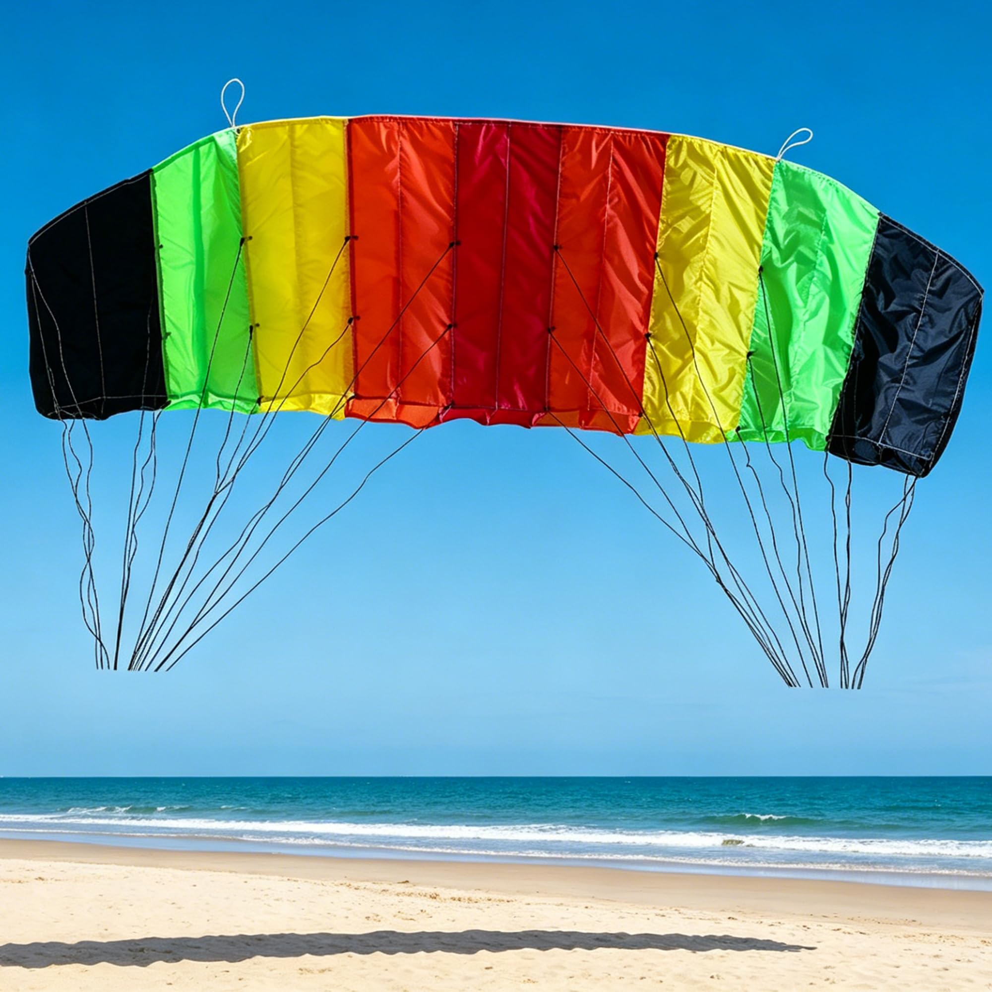 Cometa de paracaídas grande de 1,95 m, cometas de parafoil de fibra de poliéster de alta resistencia, cometa sin marco para deportes al aire libre para juegos de parque de playa