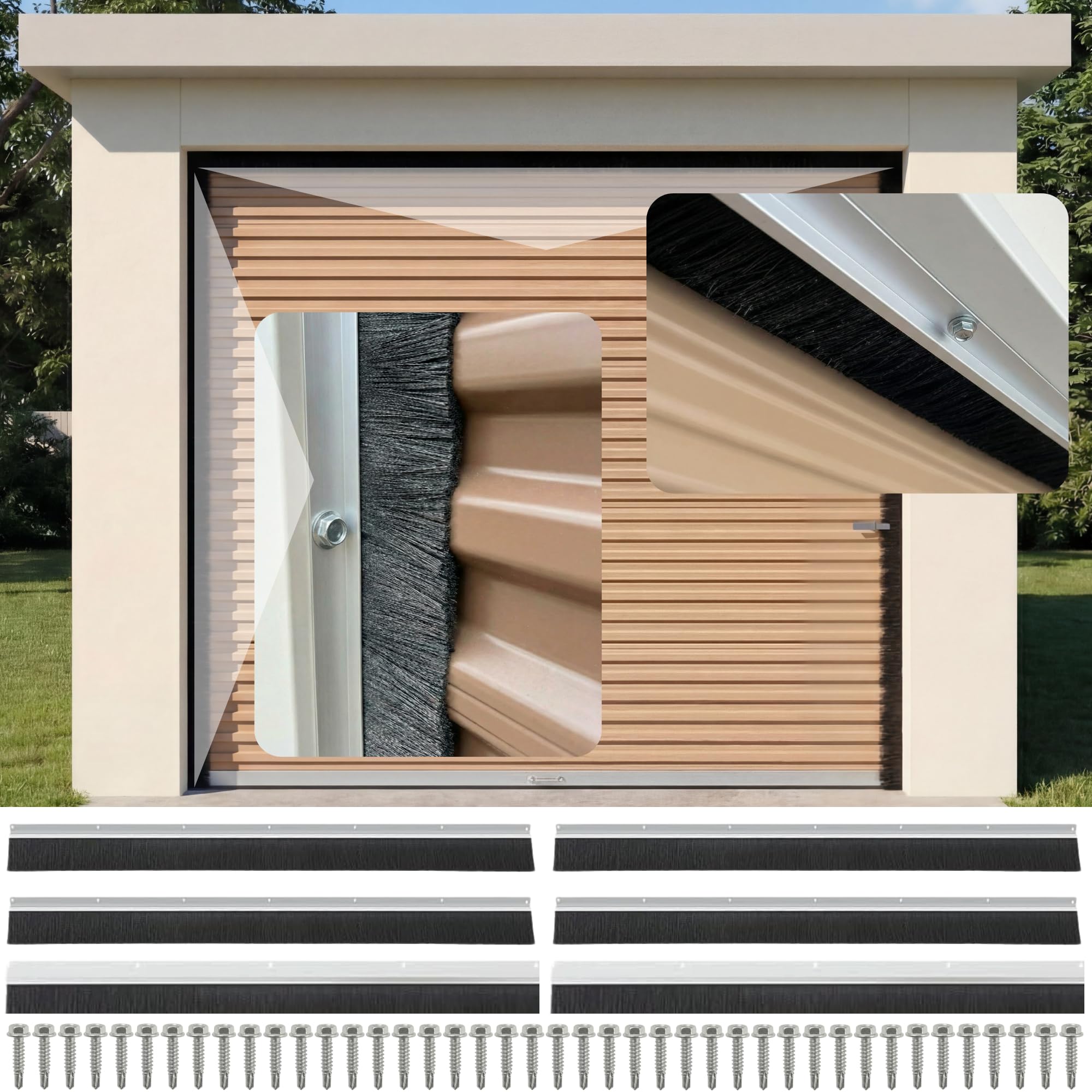 Photo 1 of ***STOCK PHOTO FOR REFERENCE ONLY***  30 FT Garage Door Brush Seal Kit for 10'W X 10'H Doors, 2" High-Density Nylon Bristle with Pre-Drilled Aluminum Track, Complete Top and Side Weather Stripping for Commercial Doors