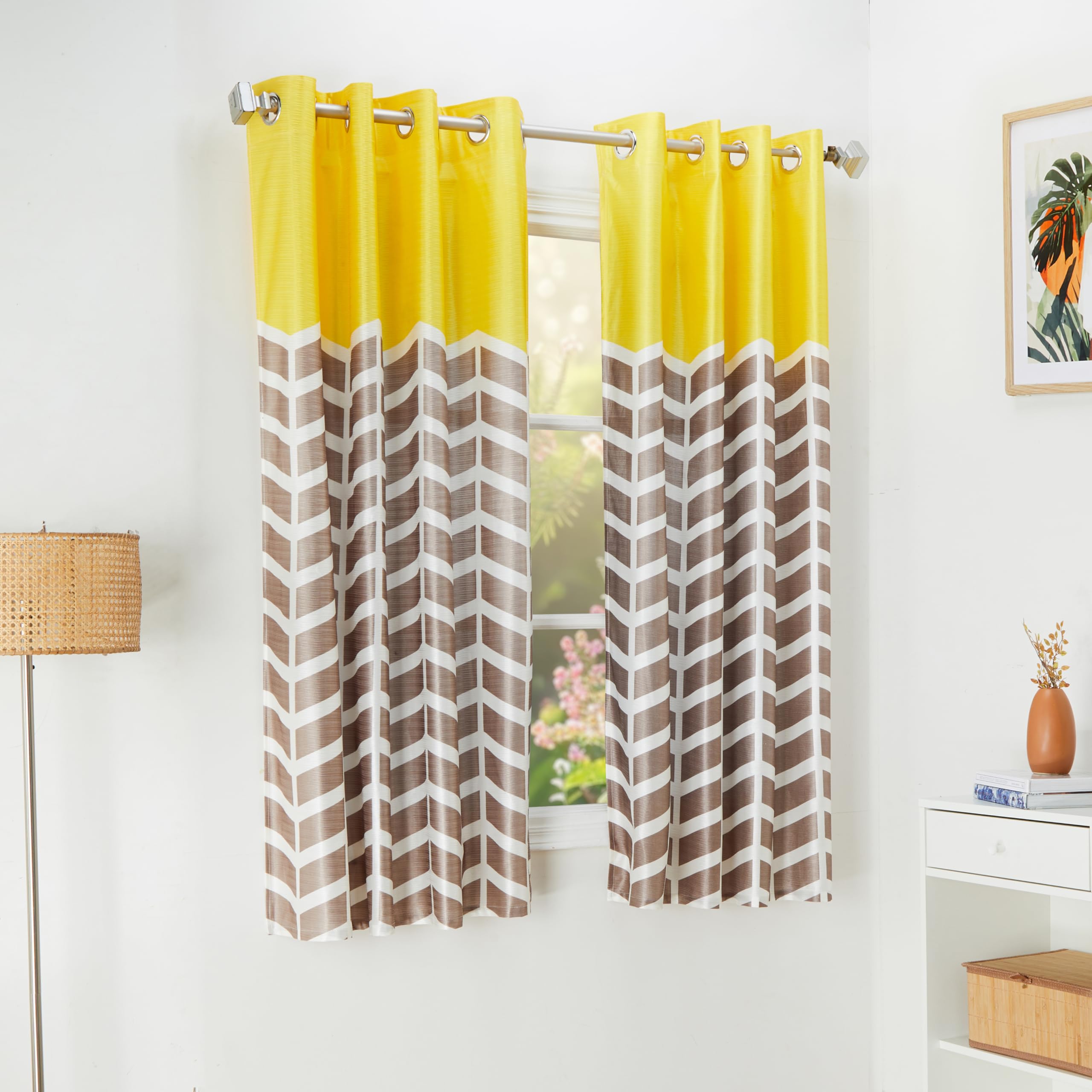 Amazon Brand - Solimo Polyester 75% Blackout Striped Print Window Curtains|75% Room Darkening|5 Feet|Set of 2|Striped Print Design|for Living Room Kids Room & Bedroom|Color- Yellow|Light-Filtering
