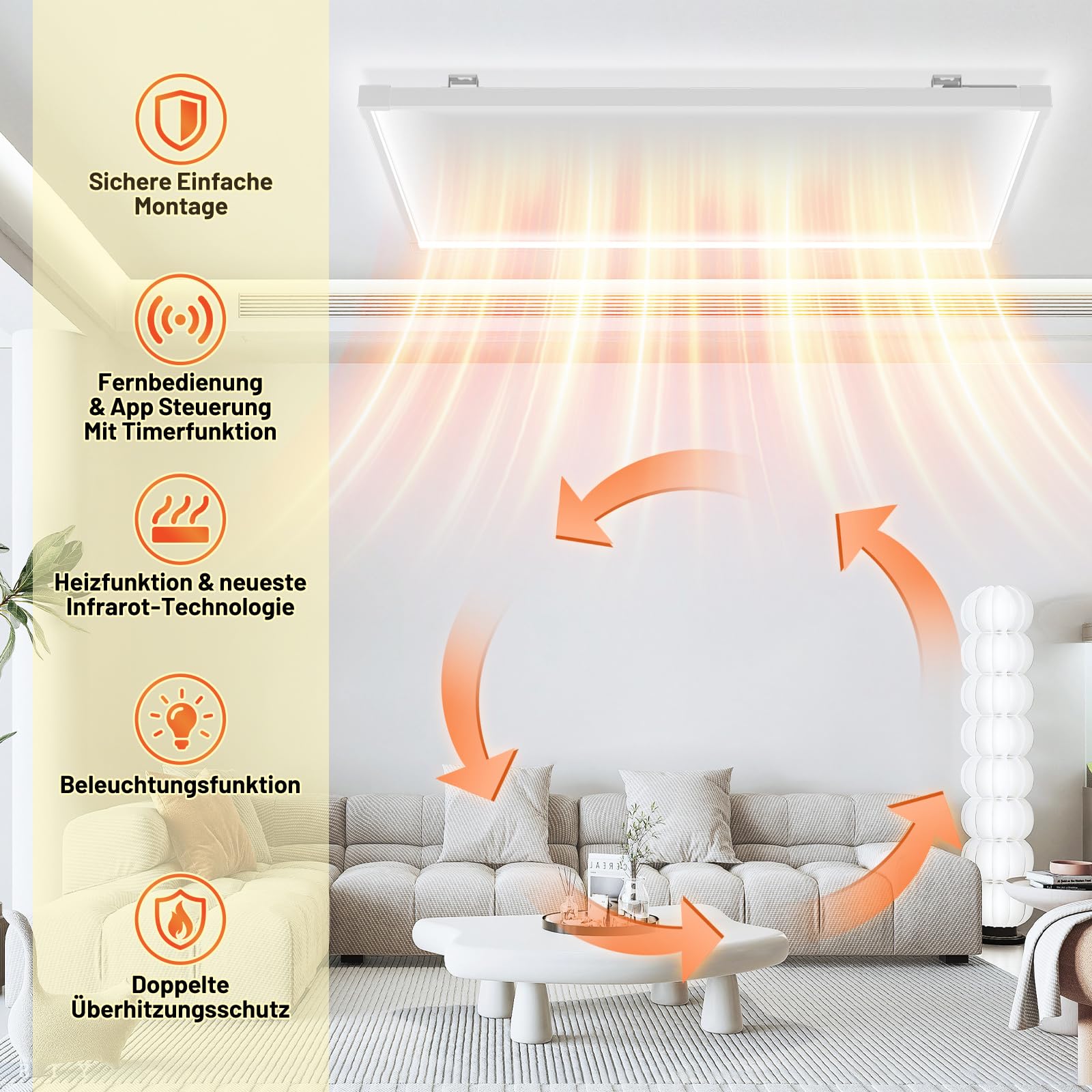 Calefacción por infrarrojos 770 W, luz LED de techo, wifi/app