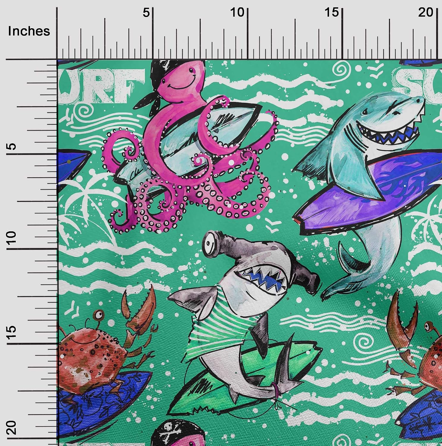oneOone Cotton Flex Sea Green Fabric Ocean Life Quilting Supplies Print Sewing Fabric by The Yard 40 Inch Wide