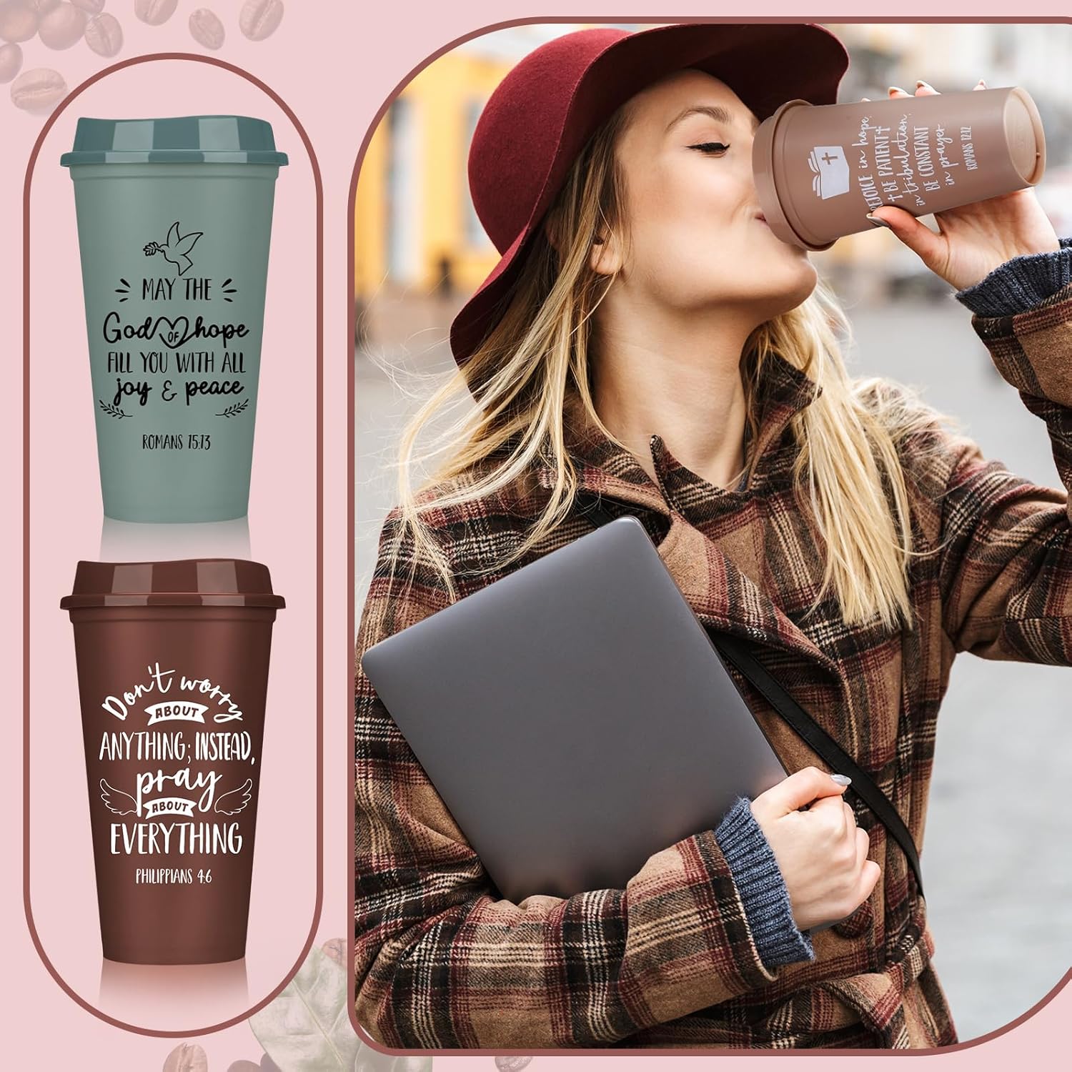 Pickmesh 15 Pcs Christian Gift for Employee Christian Tumblers for Women Religious Employee Appreciation Gift Bible Verse 16 oz Plastic Tumbler with Lids for Church Teacher Staff (Morandi Color 1) - Image 4