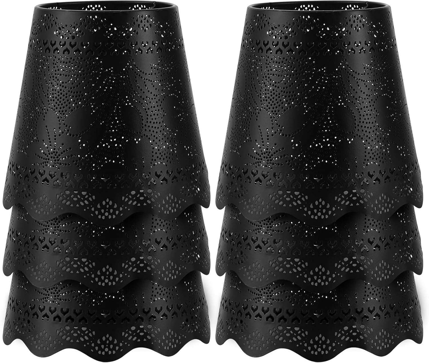 YISUN Chandelier Lampshades Set of 6, Small Metal Lamp Shade 3.9" Top x 5.9" Bottom x 5.5" High, Fit for Candelabra Bulbs, Clip-on Lamp Shades (Flower Black)