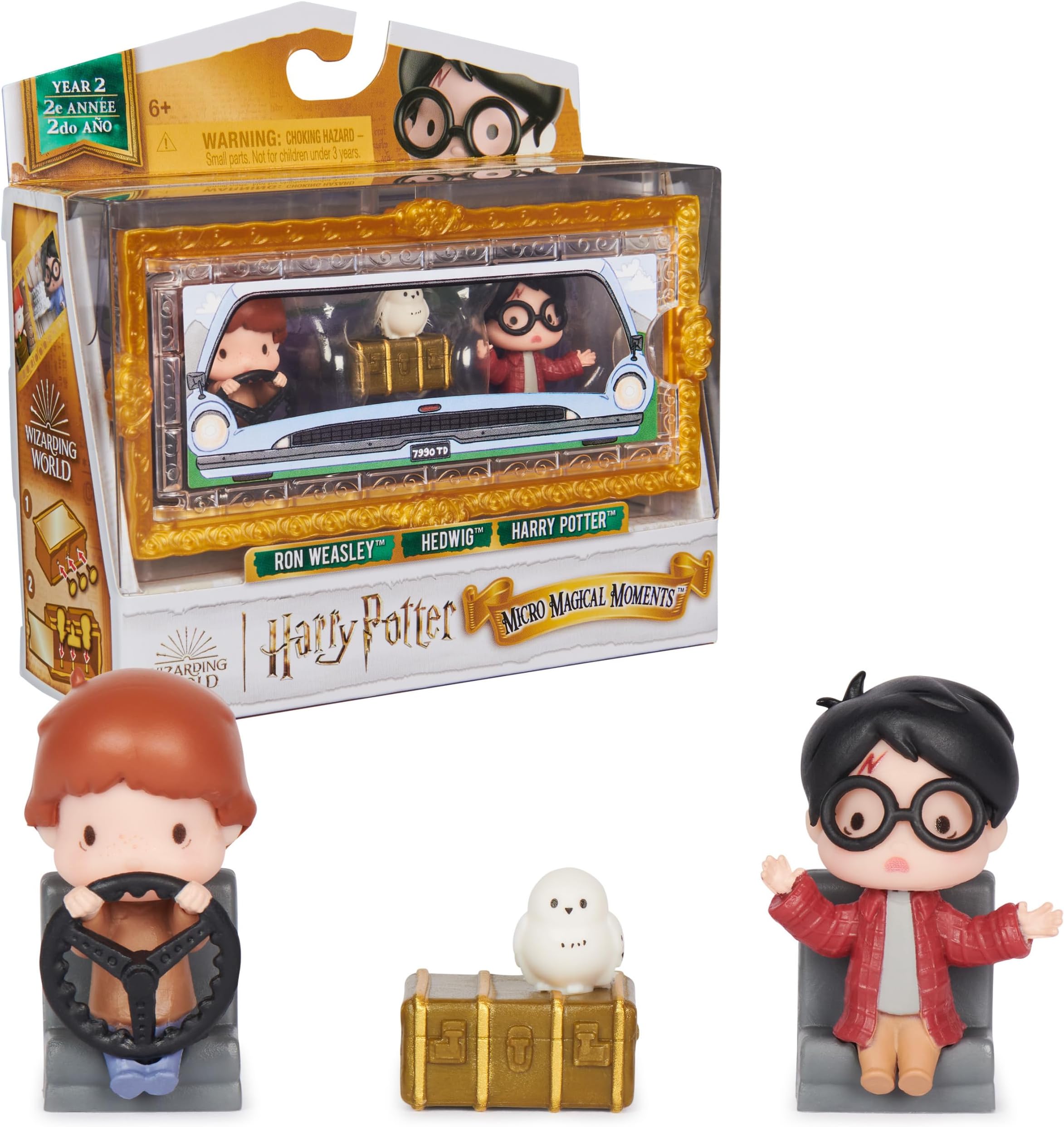 Harry Potter Micro Magical Moments Collectible Figures Multipack Ford Anglia with Harry Potter, Ron Weasley, Owl Hedwig and Display Box, for Children from 6 Years, Fan Item
