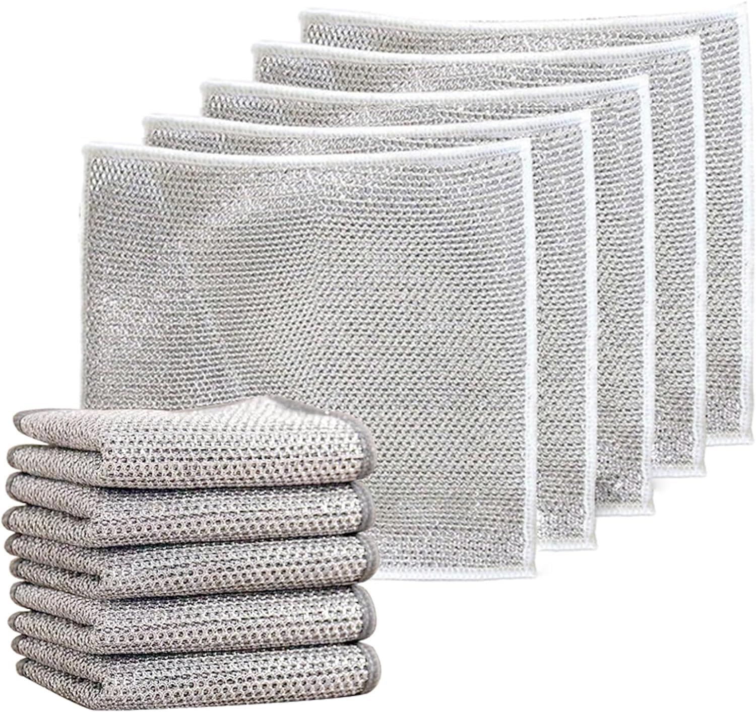 5PCS Multipurpose Wire Dishwashing Rags for Wet and Dry, Reusable Kitchen Cleaning Wire Dish Towels Dish Cloths, Lint Free Duster Cloth, Multifunctional Non-Scratch Wire Dishcloth (Double Layer)