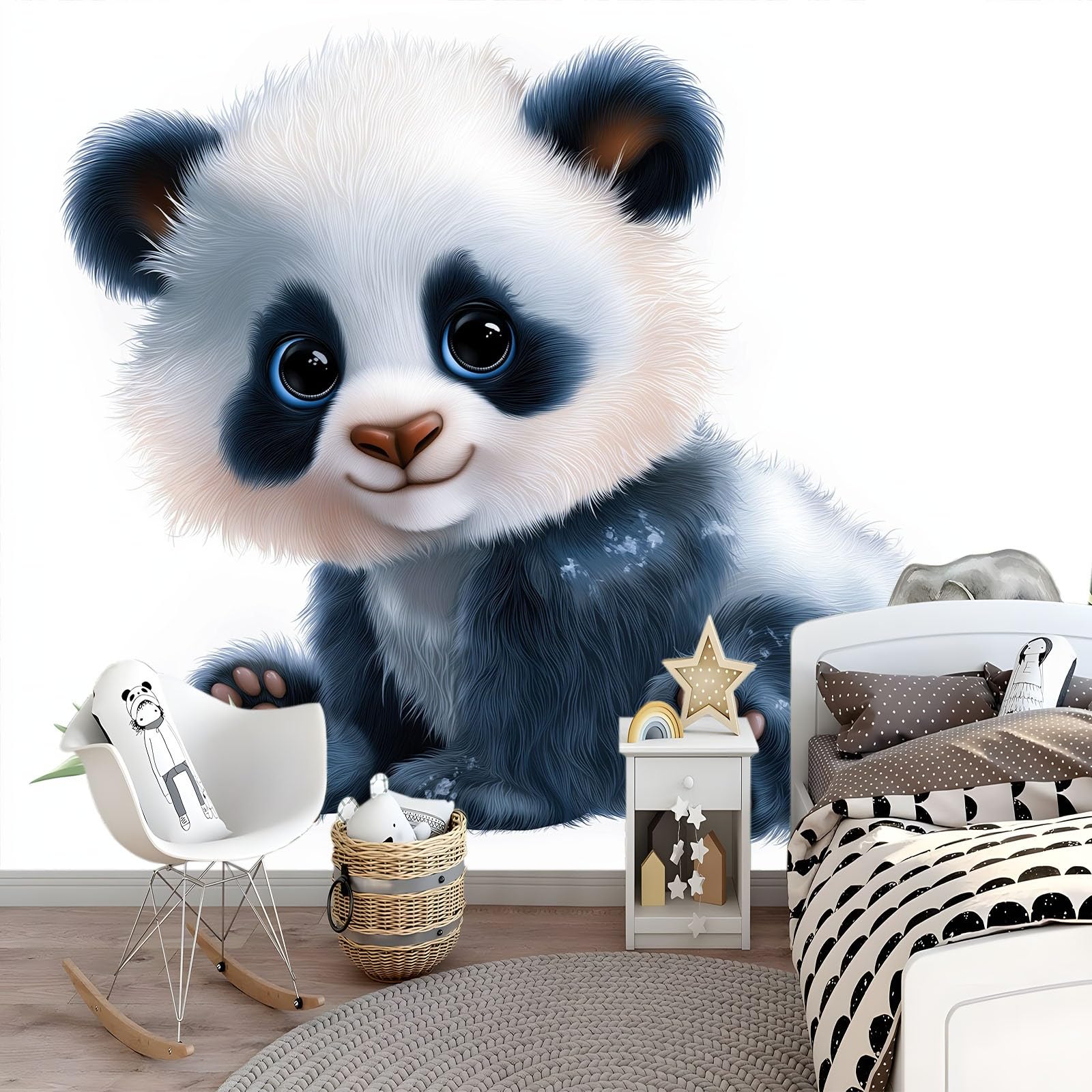 Générique Panoramiczna tapeta Cartoon Panda Bambus Urocza czysta biel 250 x 175 cm - Nowoczesna włóknina ścienna gobelin do salonu, sypialni lub pokoju dziecięcego