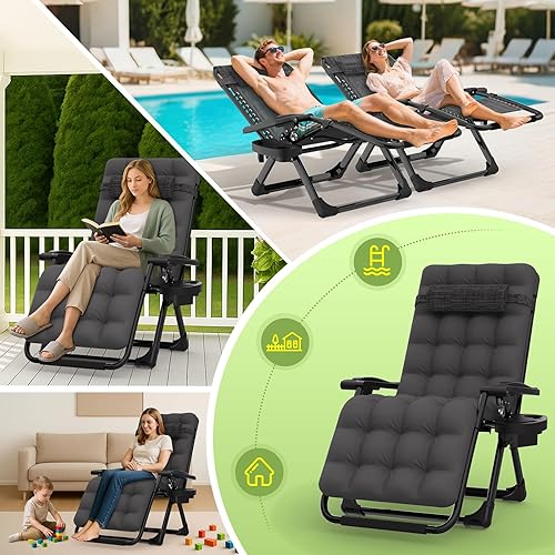 Miniatura 16 de Suteck Zero Gravity - Silla reclinable de camping con cojín extraíble, bloqueo mejorado y soporte para tazas, sillas reclinables de patio Negro