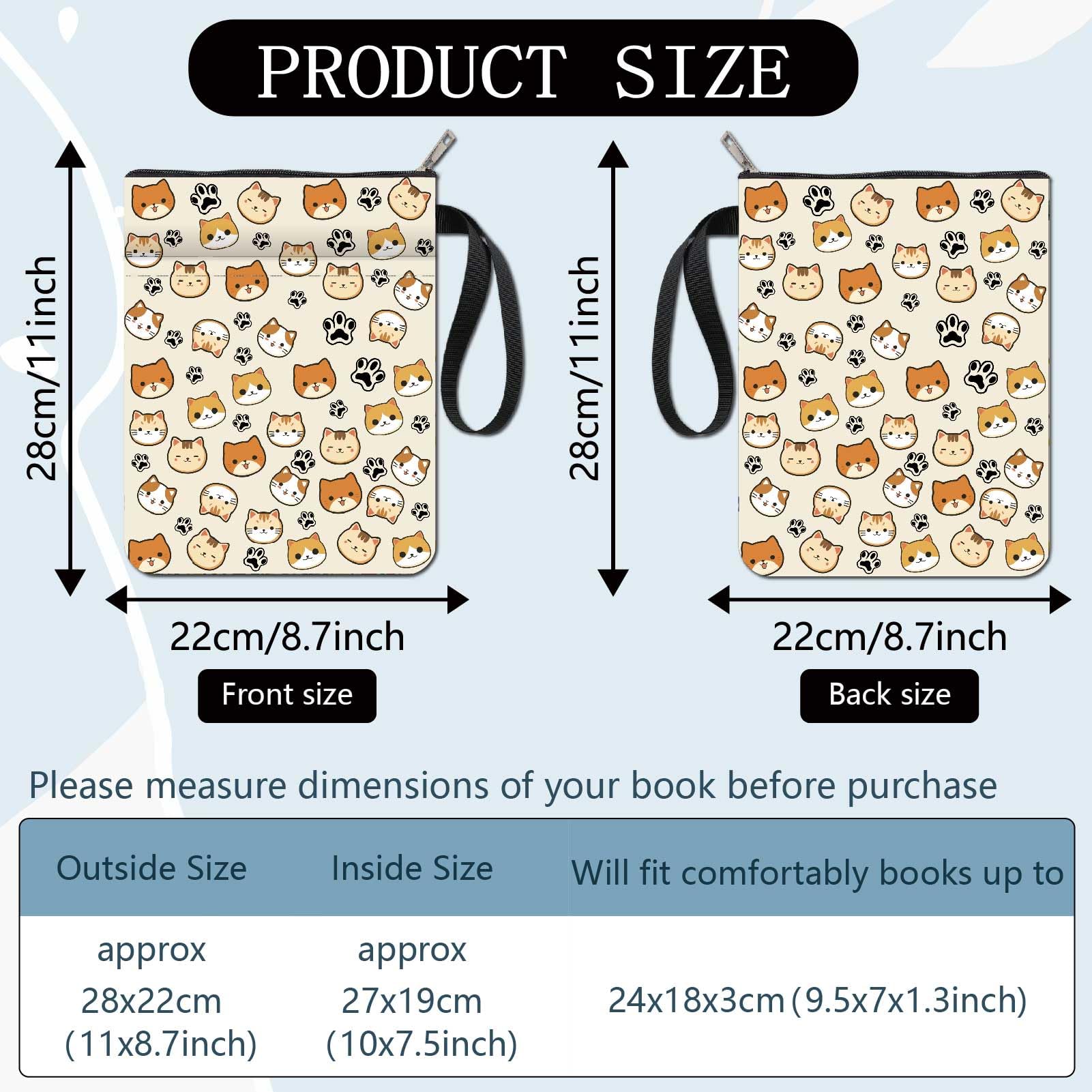 CRASPIRE Cat Book Covers Book Protector Animal Book Sleeve for Paperbacks Washable Fabric Cloth Book Cover with Zipper and Extra Sleeve Pocket for Book Lovers Classmate Gifts - Image 2