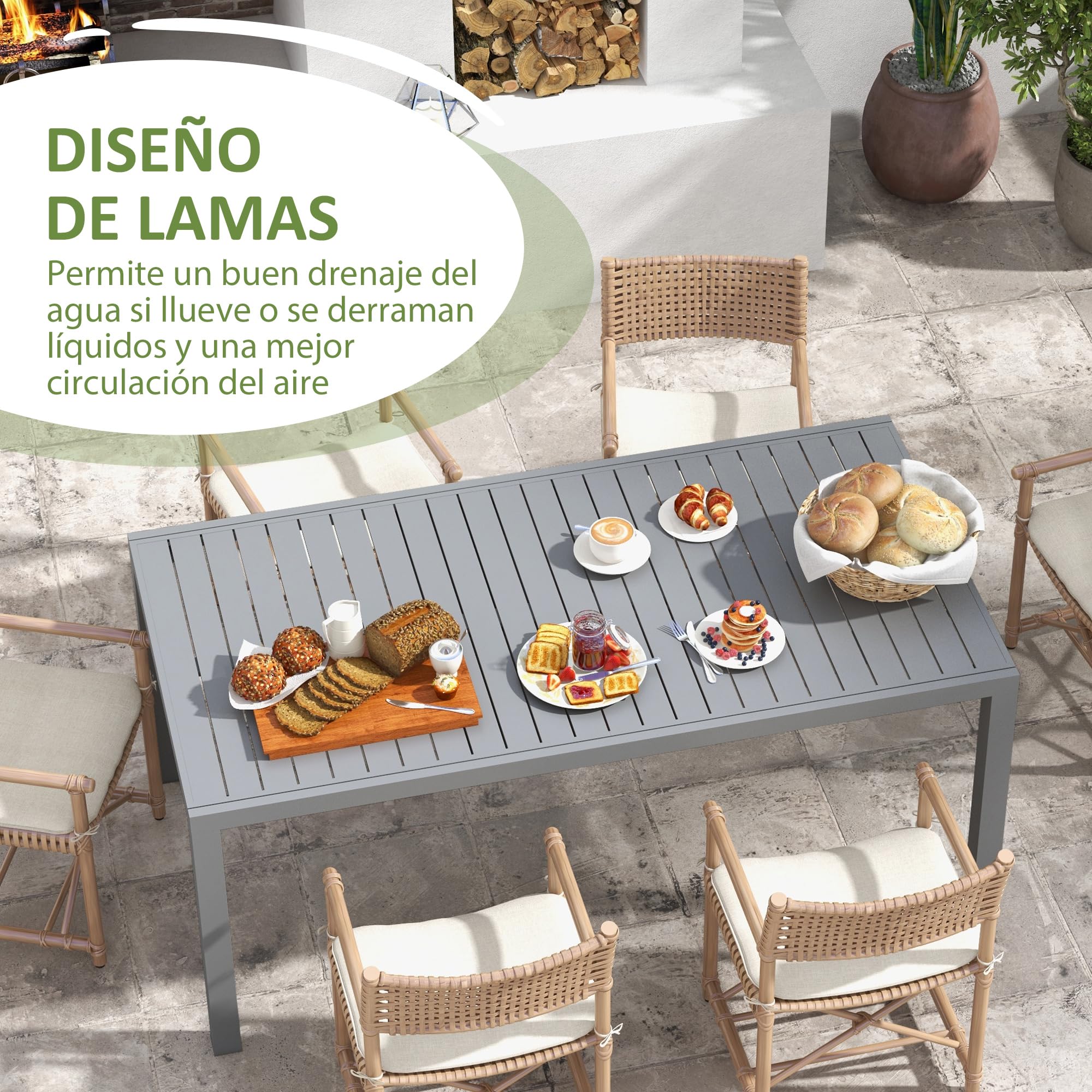 Outsunny Mesa de Jardín Extensible 180/240x94x73 cm Aluminio Gris Oscuro | Mesa de Comedor Exterior Rectangular, para 6-8 Personas, Carga 50 kg, para Balcón