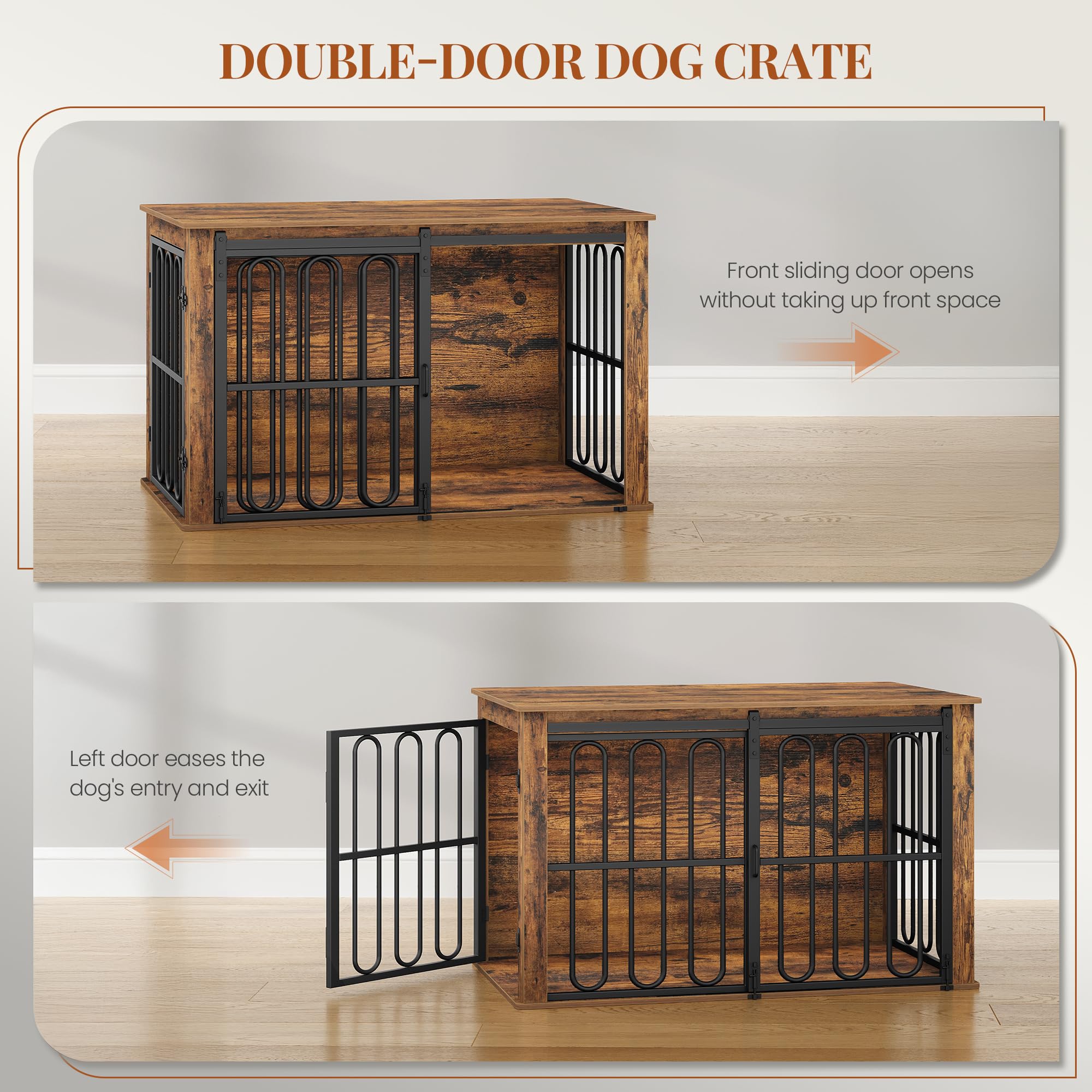 Yaheetech Houten hondenkooi, hondenbox in meubelstijl, huisdierkooi met 2 deuren en kussens, modern hondenhok voor kleine/middelgrote honden tot 61 kg, 69 x 51 x 61 cm, bruin