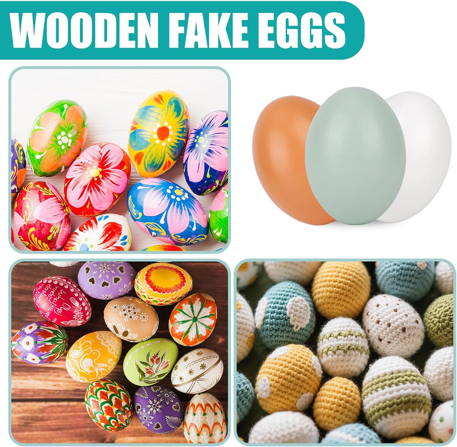 18pcs Wooden Fake Eggs, 3 Colors Realistic Play Kitchen Wood Nest Eggs Funny Easter Party Decorations Supplies Suitable for Easter Home Decorations