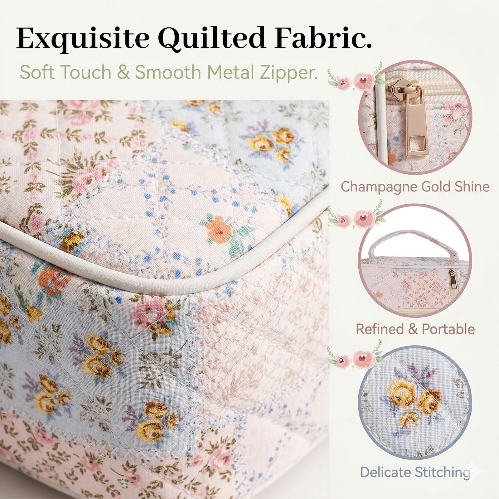 Housse de Bible pour Femmes Grande avec Organisateur, Étui Quilte Motif Floral & Poignées Robustes, Kit de Journal Biblique INCL. Marqueurs & Stylos, Cadeaux Chrétiens Femmes, M Bleu - 4