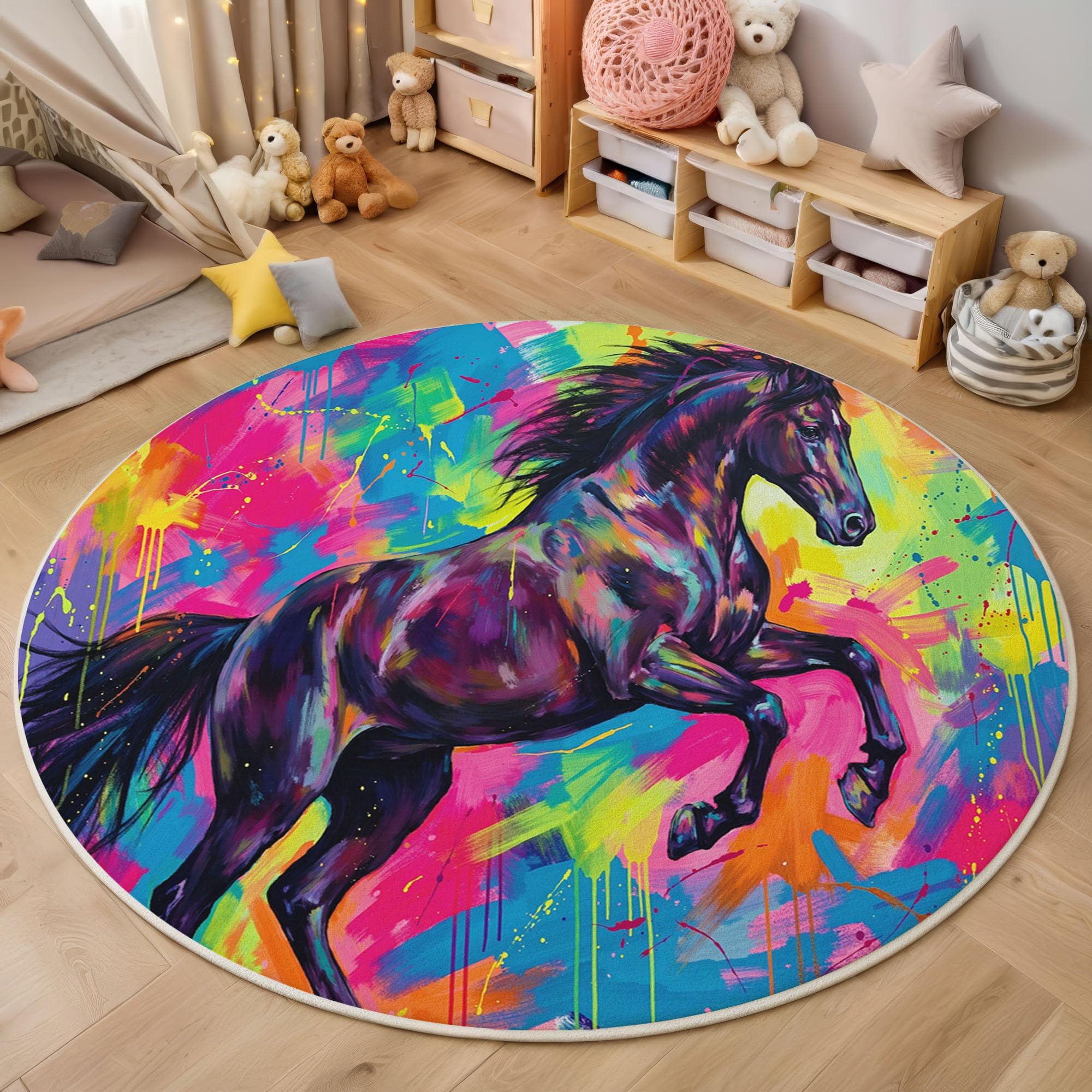 Tapis pour enfants chambre cheval au galop déco salon lavable