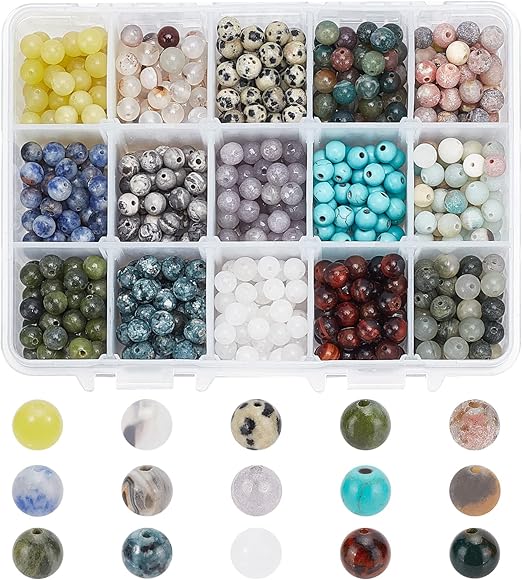 500 Pcs 8mm Perles De Pierres Précieuses Naturelles,10 Styles Rond