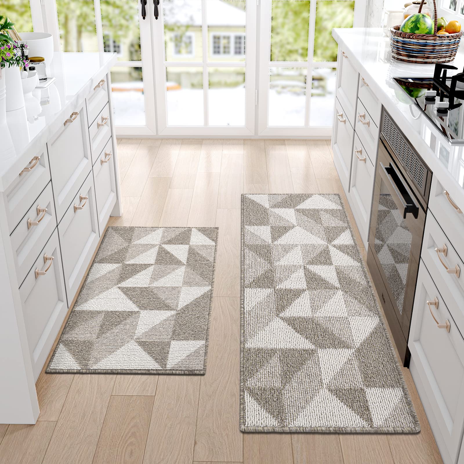 Photo 1 of DEXI Kitchen Rugs Kitchen Mats for Floor Hallway Rugs Non Skid Washable Kitchen Rugs Set,20"x32"+20"x47", Brown Brown 20"x32"+20"x47"