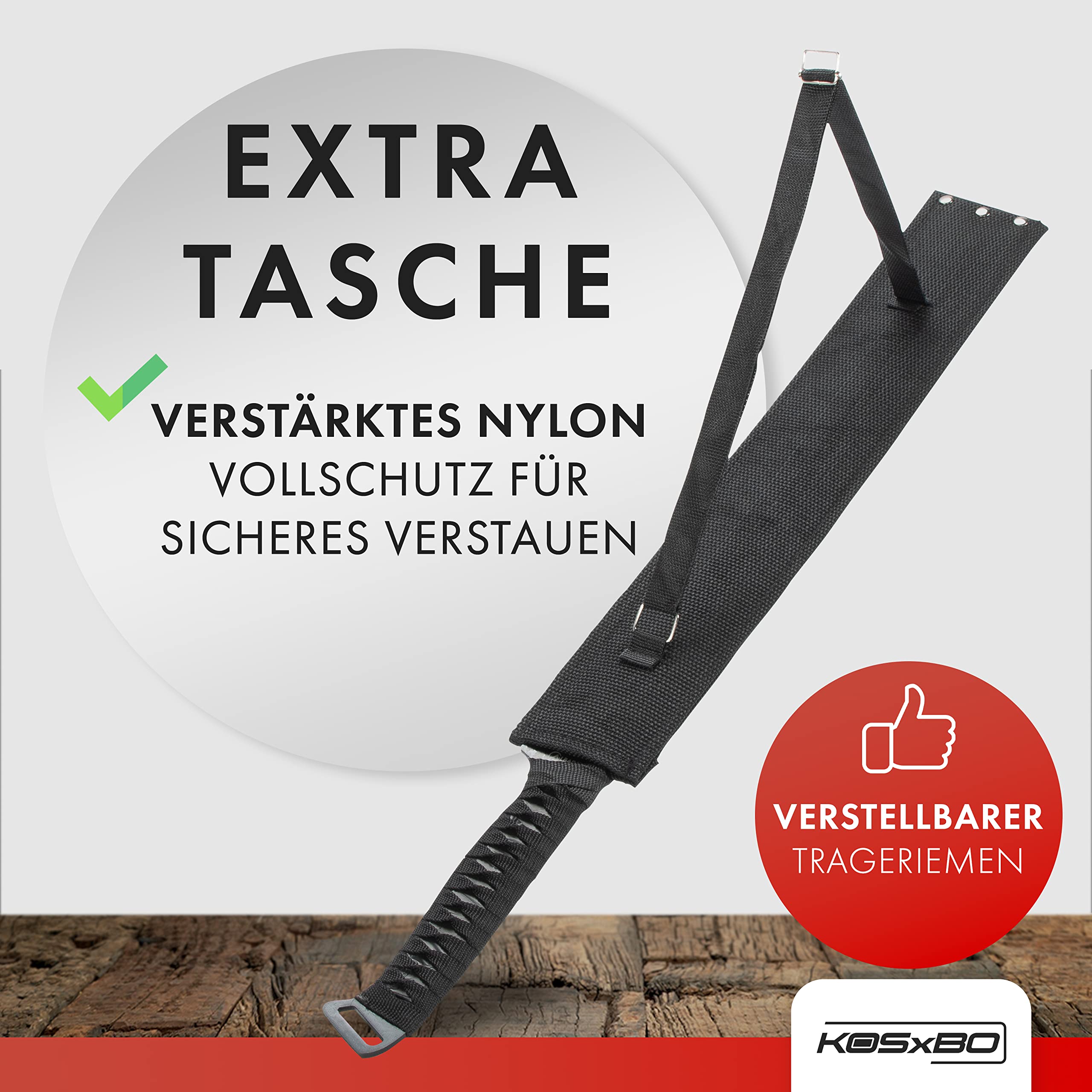 KOSxBO Machete mit roter Klinge Troodon Dinosaurier Edition - Gesamtlänge 63cm, Macheten mit Scheide, schwarz rot