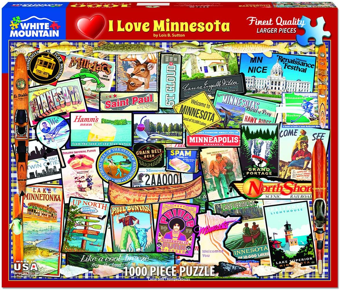 White Mountain 1000 Piece Jigsaw Puzzle Land of Lakes Collage Puzzles with Large Pieces for Adults and Family 24"x30" – I Love Minnesota