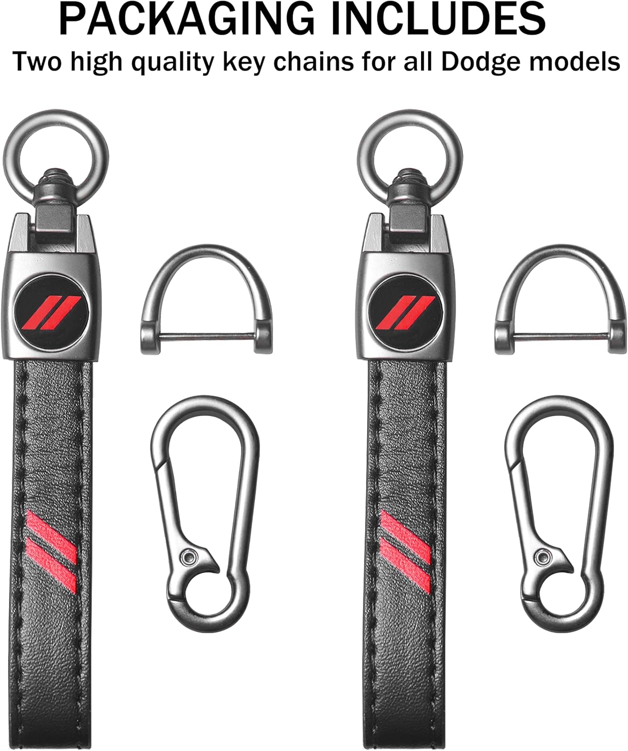 YOSRTER 2PCs Leather Keychain for Dodge Challenger Charger Durango Journey key Ring Key Fob Holder for Dodge Accessories