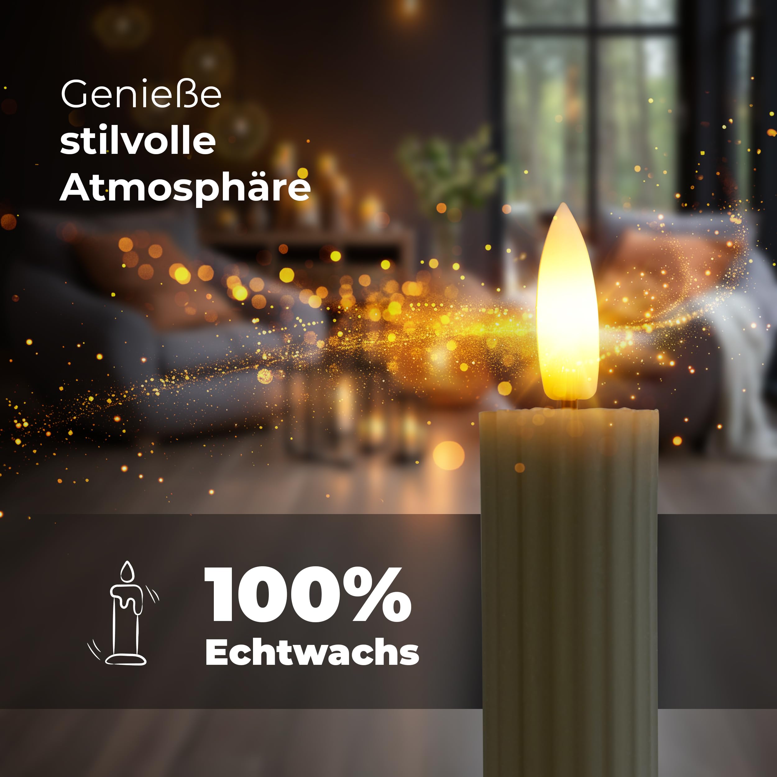 Świece prętowe LED z timerem, szare, 6 sztuk, do użytku wewnątrz i na 6 godzin, z prawdziwego wosku, żebrowane, 23 cm, średnica 2,2 cm, 2 baterie AAA, niezbędne świece LED, 2 sztuki w zestawie, 2 x