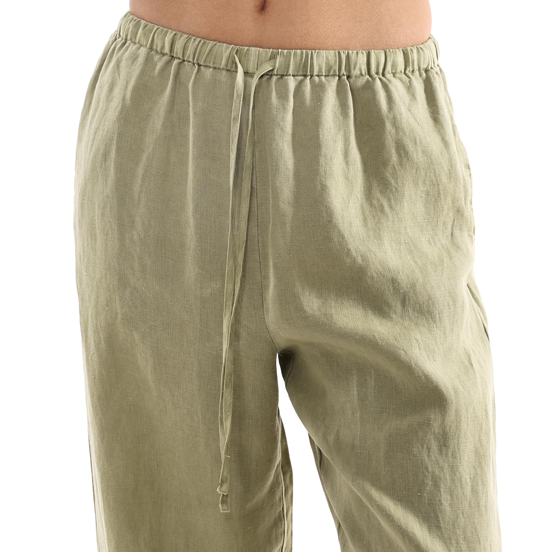 Amazhiyu Pantaloni da donna in 100% lino, da donna, tinto a pianta, estivi, vestibilità ampia, casual, in lino, a gamba larga, con tasche