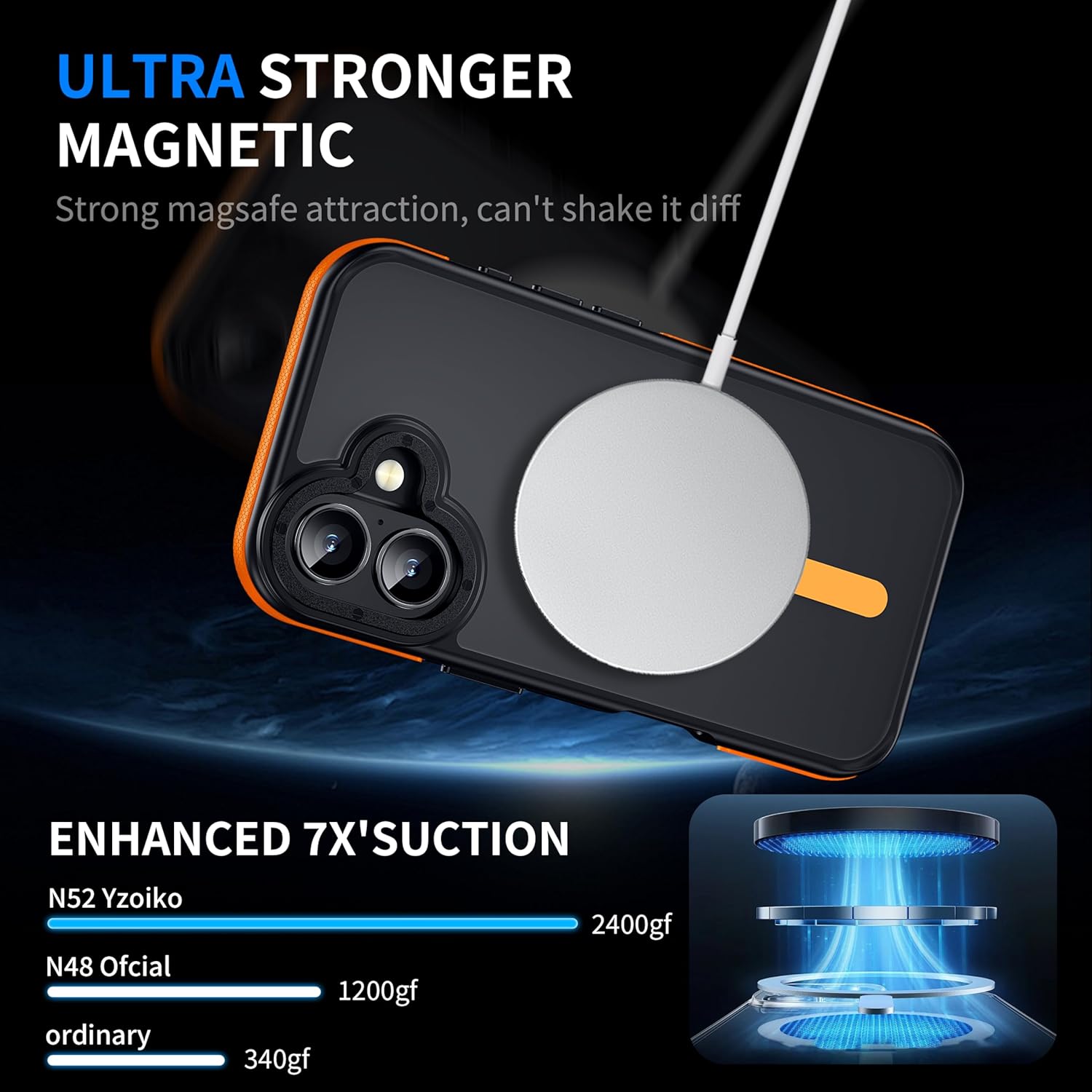Strong Magnetic Case for iPhone 16 [10Ft Military-Grade Protection] Compatible with fit MagSafe Shockproof Slim Thin Cover 6.1 inch 16 Phone case, Orange Bumper - Image 4