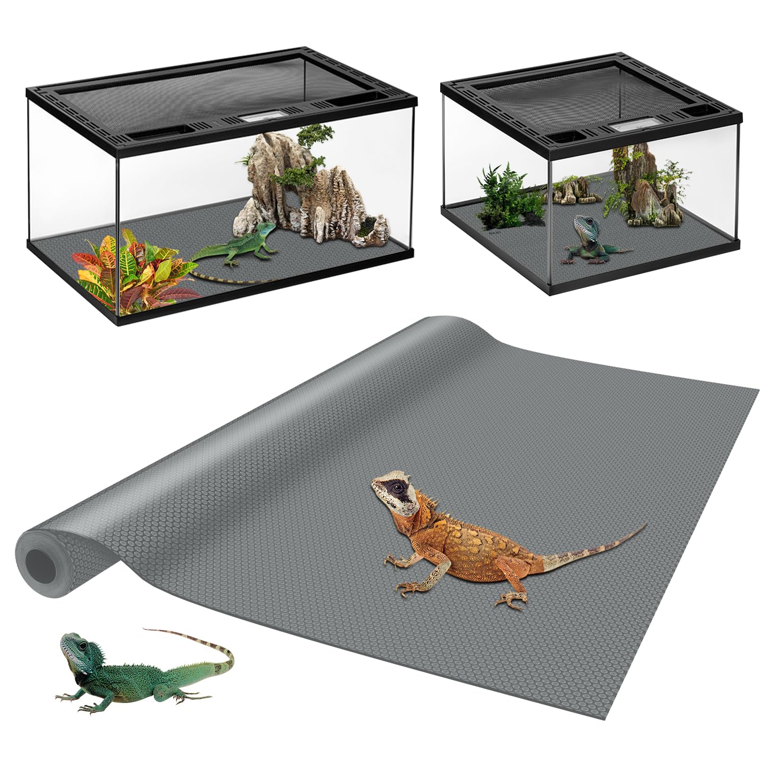 Reptile Tank Accessories,EVA Leopard Gecko Bearded Dragon Tank Accessories, Terrarium Tank Decor Carpet Substrate for Lizard, Iguana, Snake, Tortoise, Non-Adhesive Reptile Habitat Bedding, Grey