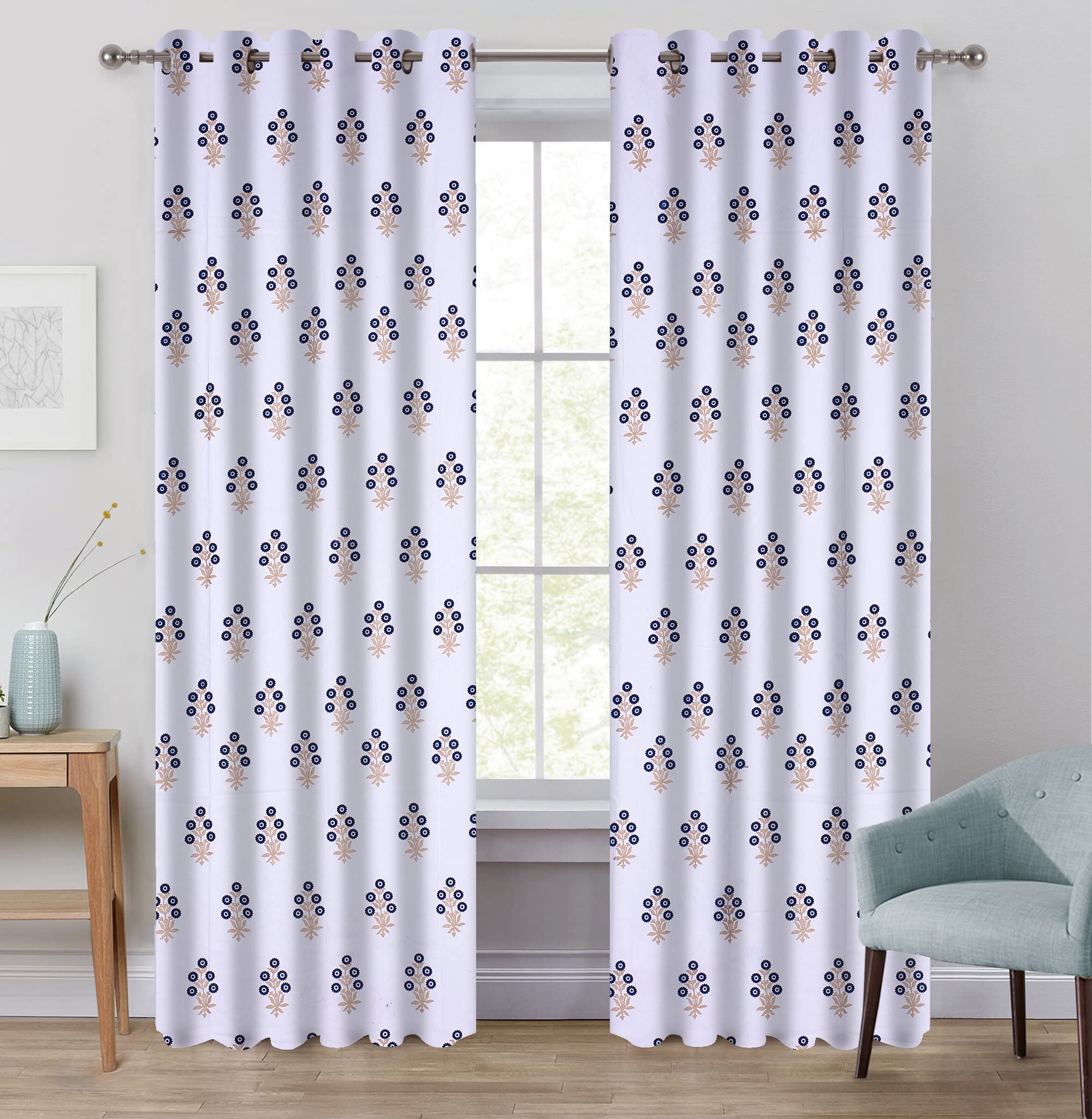 Jewear Blue and Gold Hand Block Printed 6ft Window Blackout RoomDarkening 300 T C Cotton Curtain with Eyelet Set of 2 (B09J3RWXJ1) Amazon Price History, Amazon Price Tracker