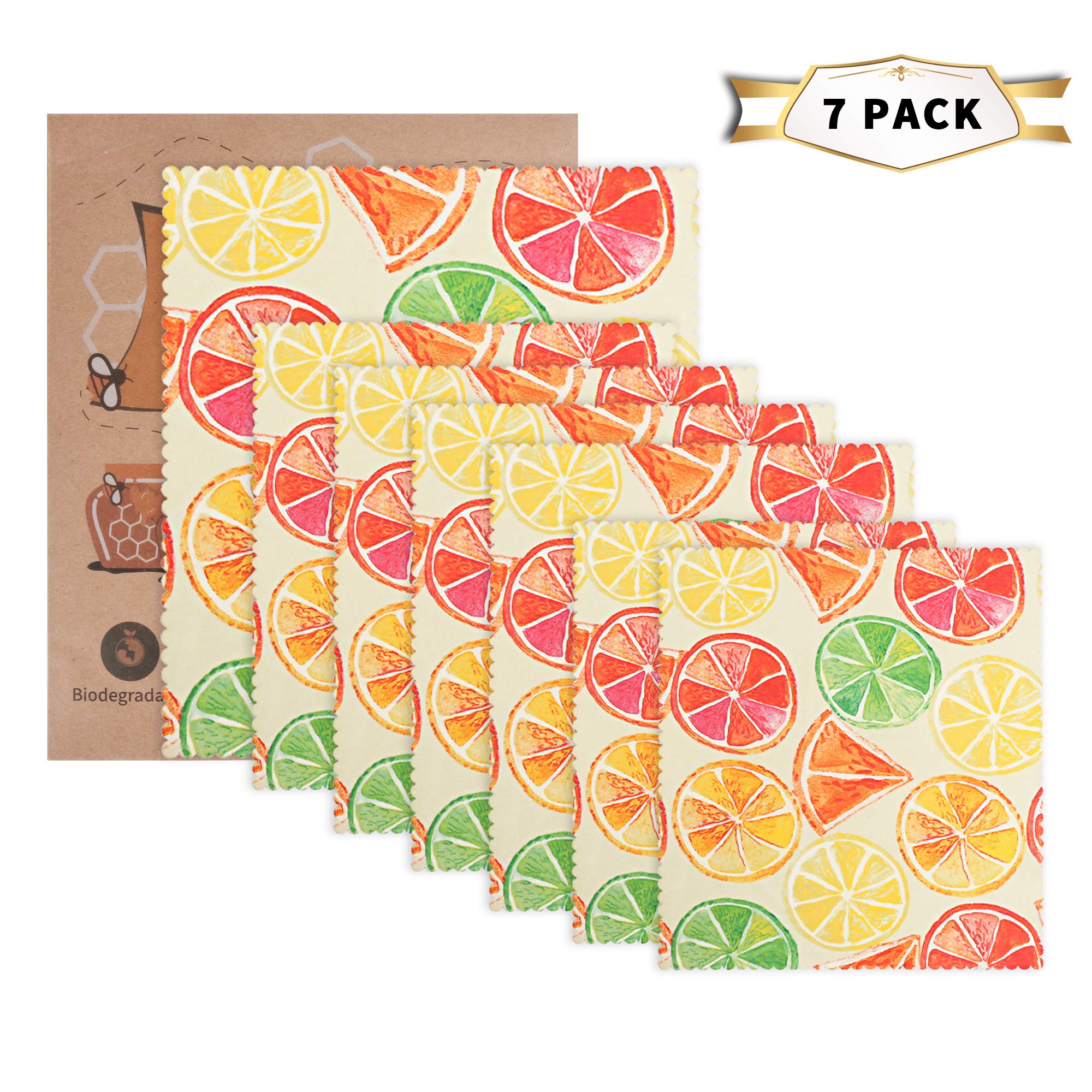 Gimars Reusable Beewax Wrappings for Food Storage Cheese Fruits Bread Sandwich Preservation, Natural Ecological Biodegradable Washable Food Wrappings 7 Pcs 3 Sizes