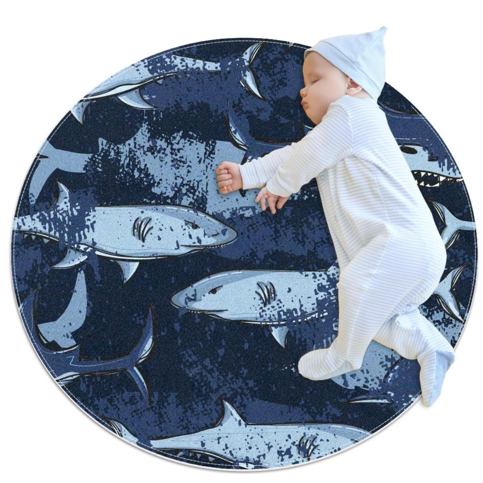 Tapis de bain antidérapant requin bleu et camomille 1m pour chambre et canapé