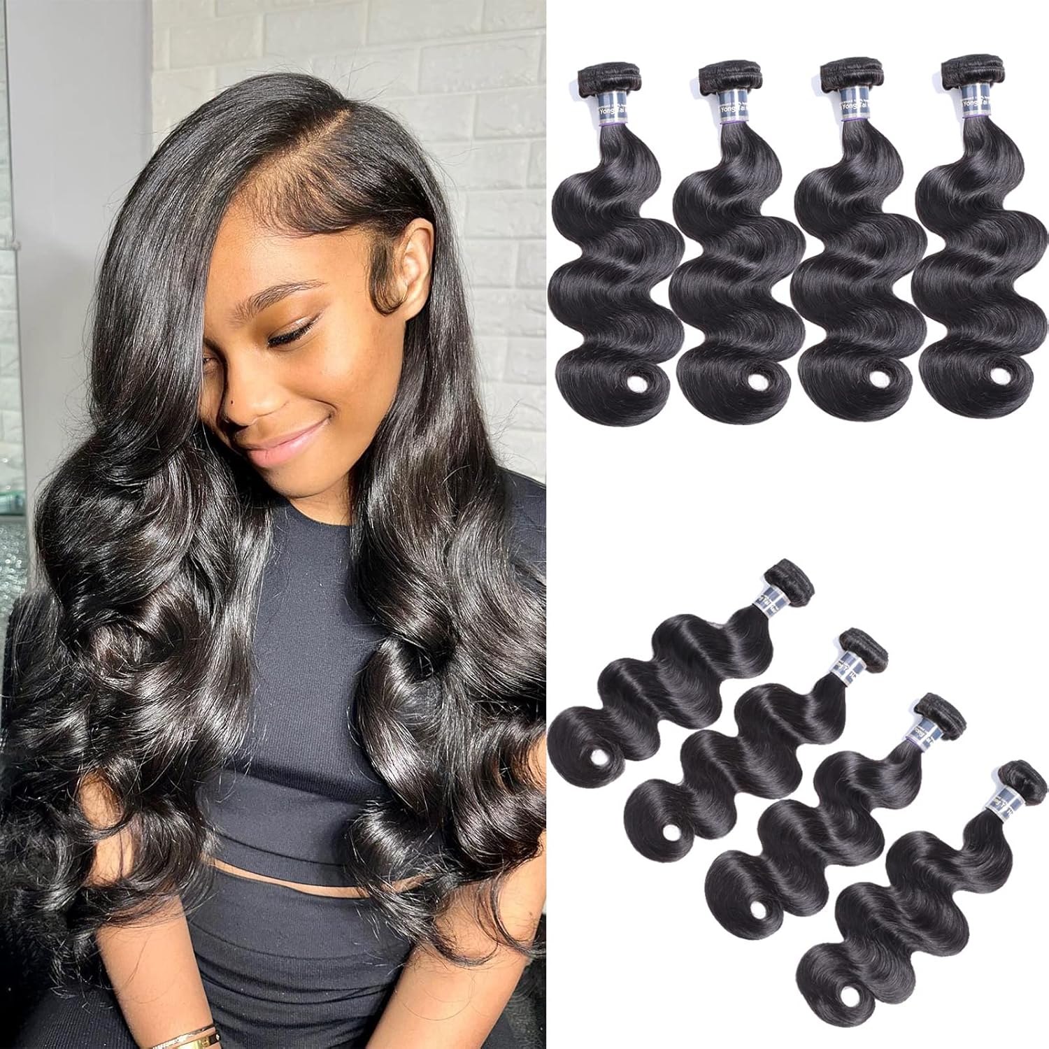 Brazilian Body Wave Human Hair Extensions - 12/14/16 Inch, 8A Virgin, 100% Unprocessed, 1B Color