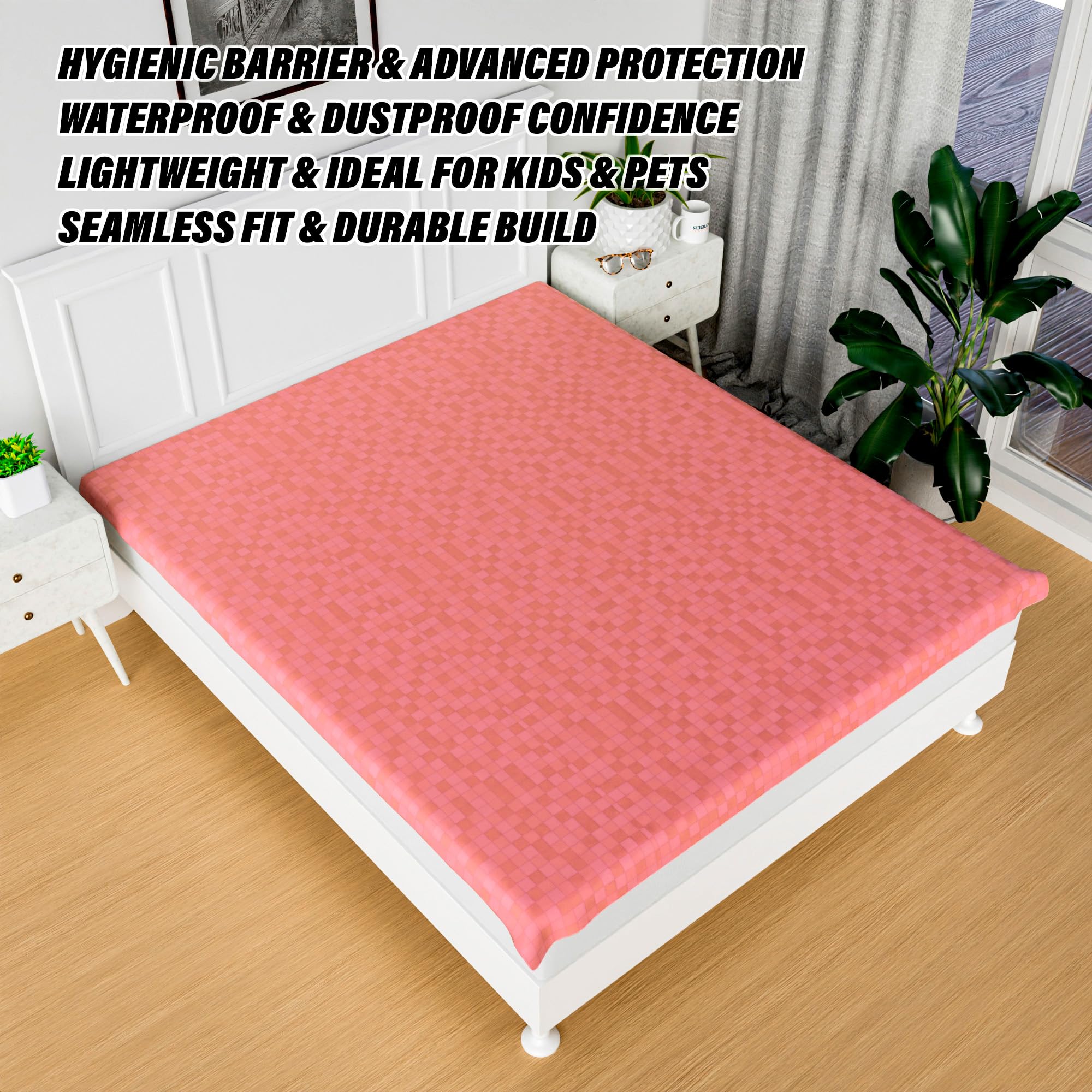 Kuber industries Bedsheet | Mattress Protector | Mattress Sheet for Baby | Baby PVC Bedsheet | Bed Protector Sheet | Check-Print | 80x80 Inch | Light Pink - Image 6 thumbnail
