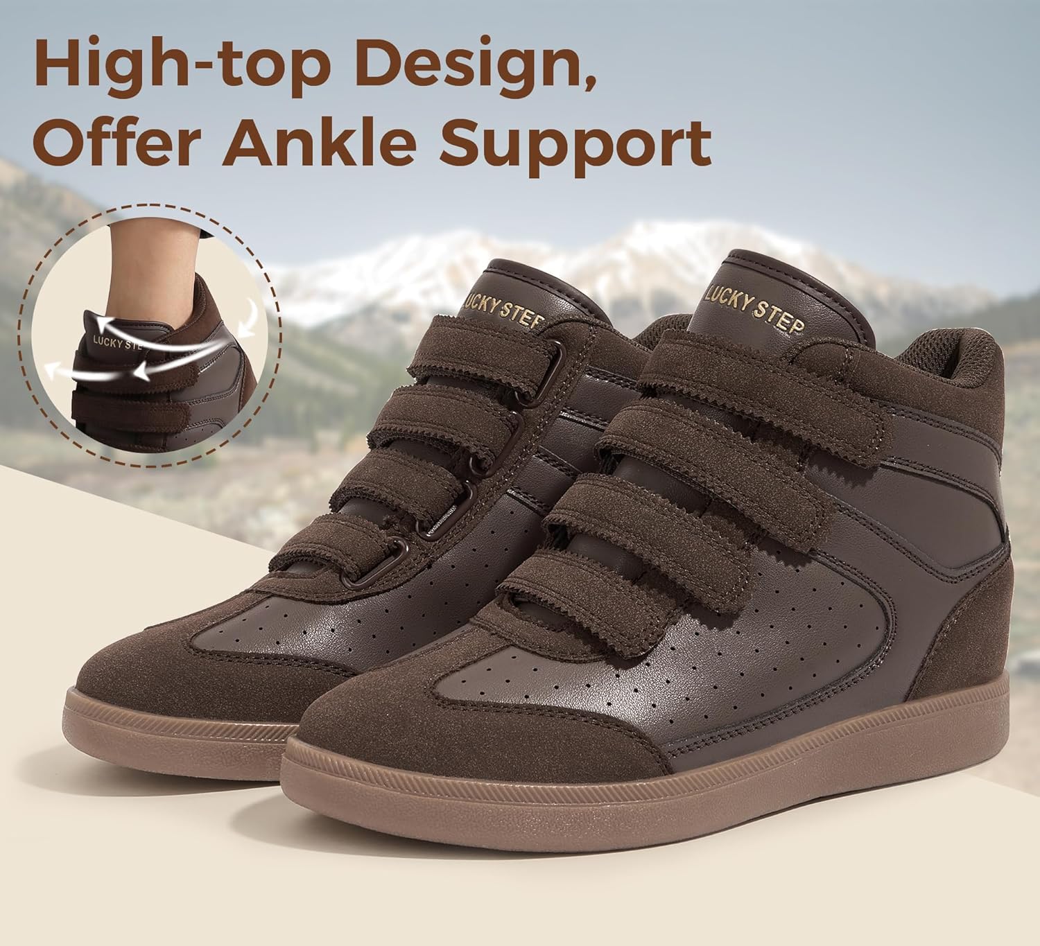 LUCKY STEP Women's High Top Fashion Sneakers Casual Hidden Height Insole Shoes Gum Rubber Sole Ankle Boots Hook-and-Loop Walking Shoes - Image 6