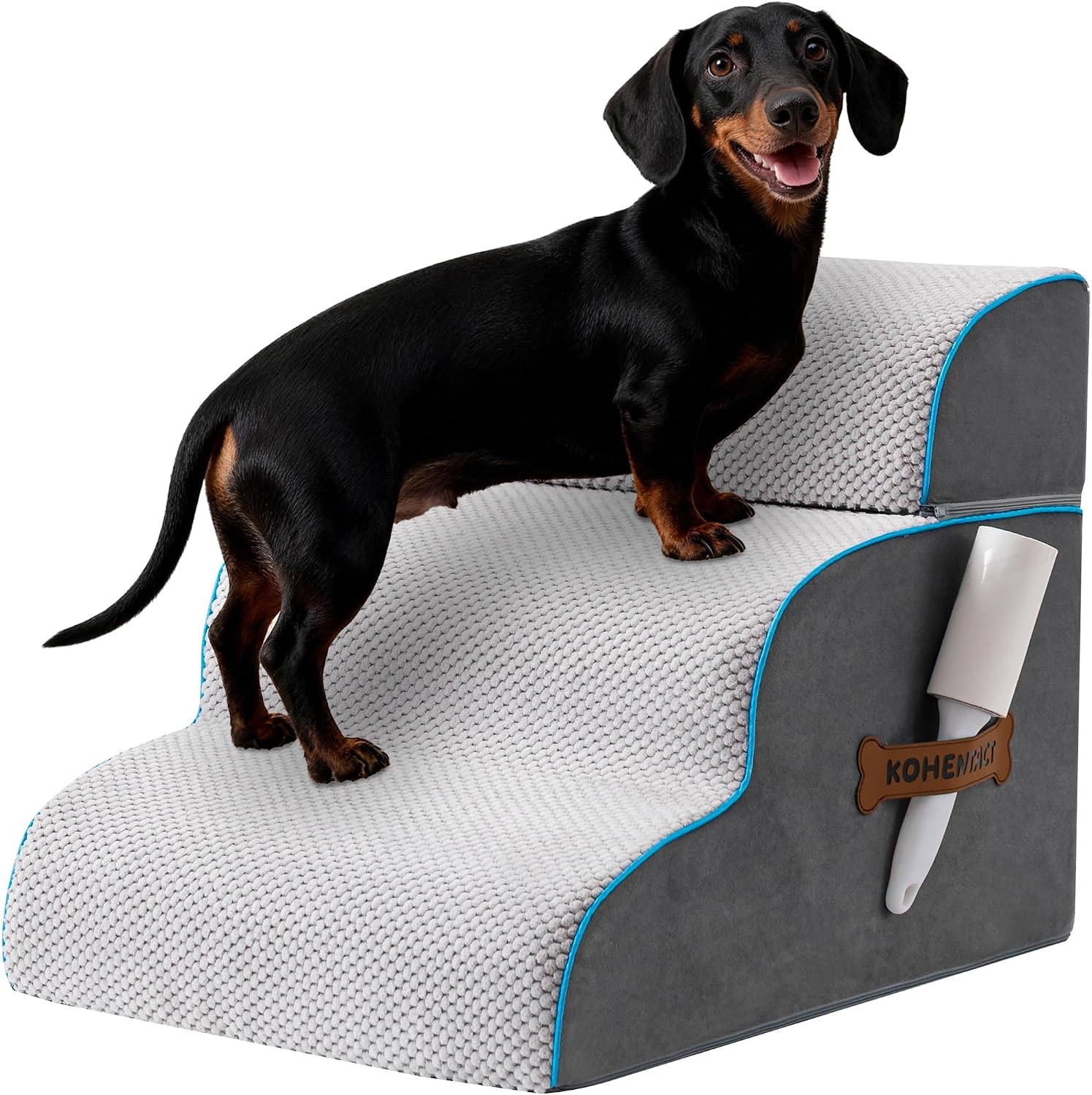 Dog Stairs, Steps and Ramp for High Bed & Sofa, 13-24" H Detachable Pet Stairs for Small Medium Dogs, Sturdy 40D Foam, Non-Slip, Washable Cover with Lint Roller, Grey