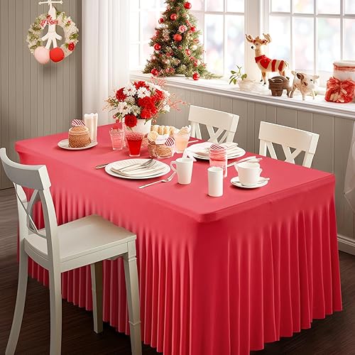 Vista 49 de Paquete de 6 manteles negros para mesas rectangulares de 6 pies, fundas de mesa de elastano elásticas resistentes a las arrugas con falda