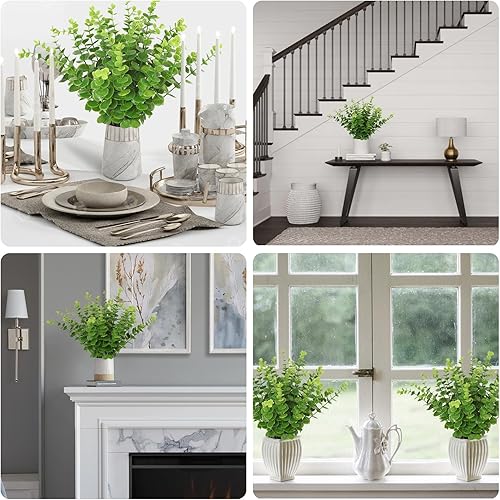 Miniatura 7 de 36 tallos de eucalipto verdes, hojas de eucalipto artificiales, ramas de eucalipto de 15 pulgadas, tallo de eucalipto verde tierno sintético para