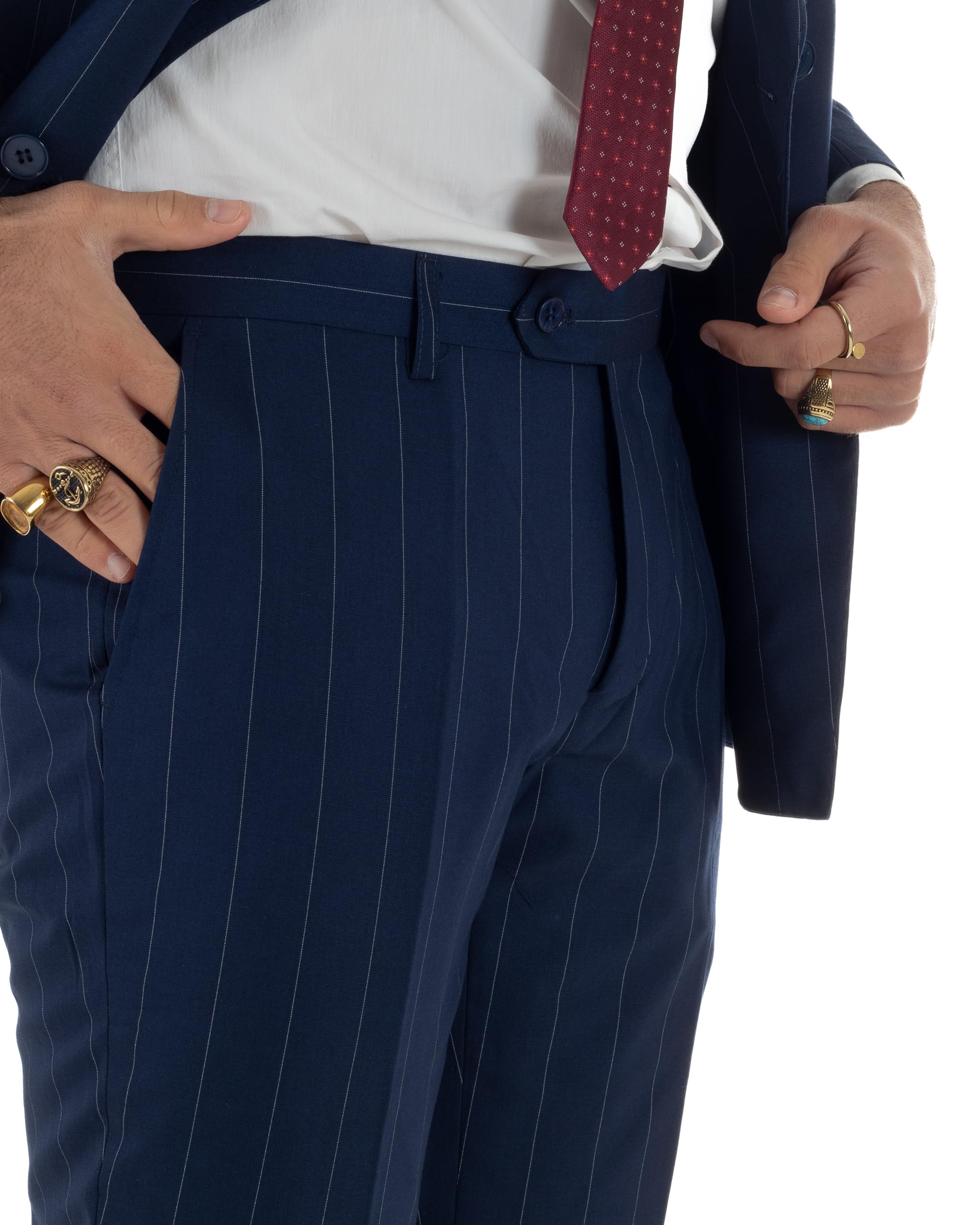 Abito Uomo Doppiopetto Gessato Completo Giacca con Pantaloni da Cerimonia Elegante