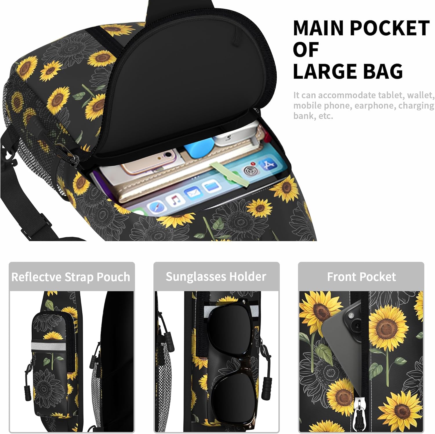 Sunflower Sling Bag For Women Men Small Crossbody Bags Mini Water Resistant Casual Chest Bag Backpack Shoulder Daypack For Travel Hiking