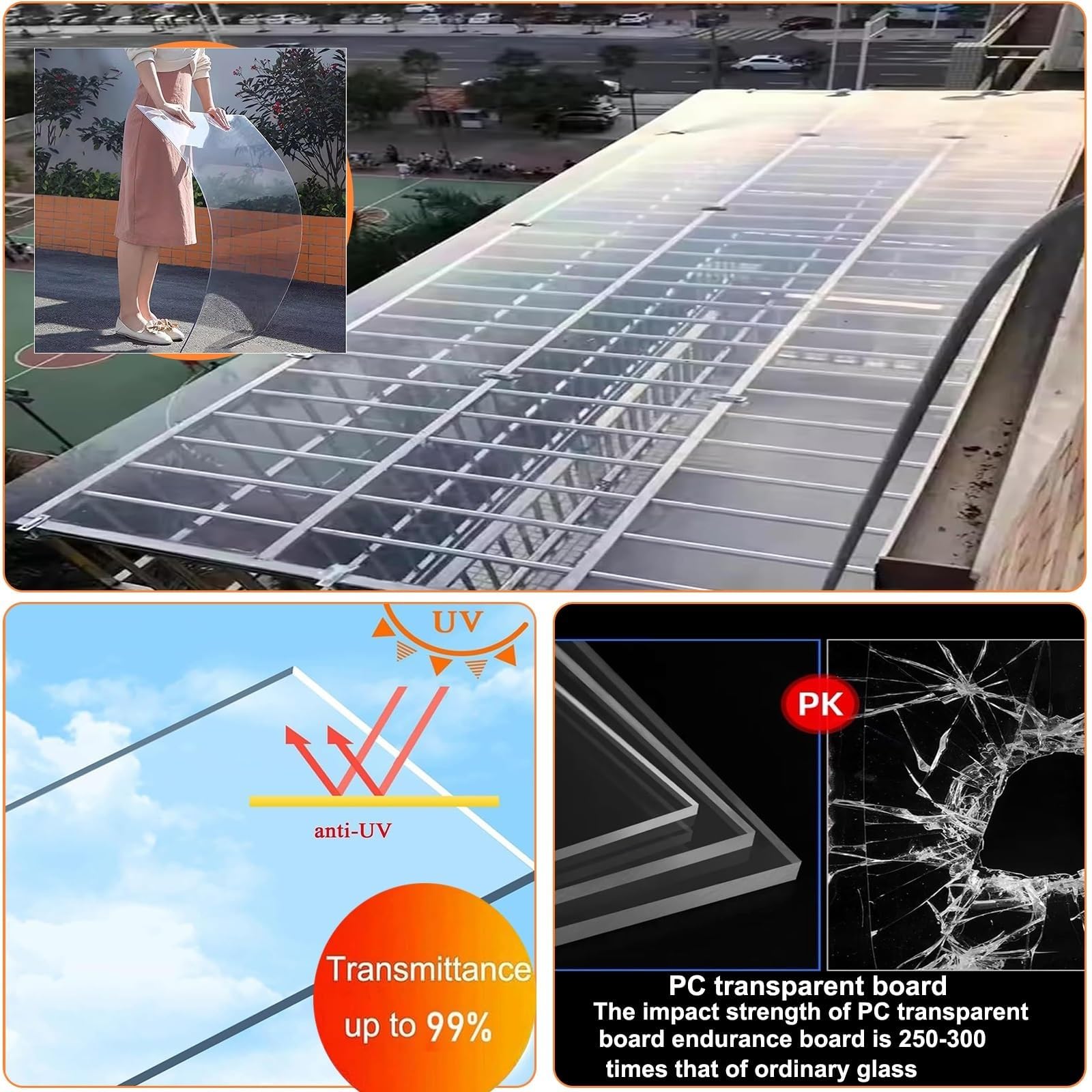 Láminas de Policarbonato para Invernaderos, Lámina Policarbonato Resistente Impactos Duradera Panel Transparente para Cubiertas Invernaderos Exteriores Aptas(1.2x5m/3.94x16.4ft)