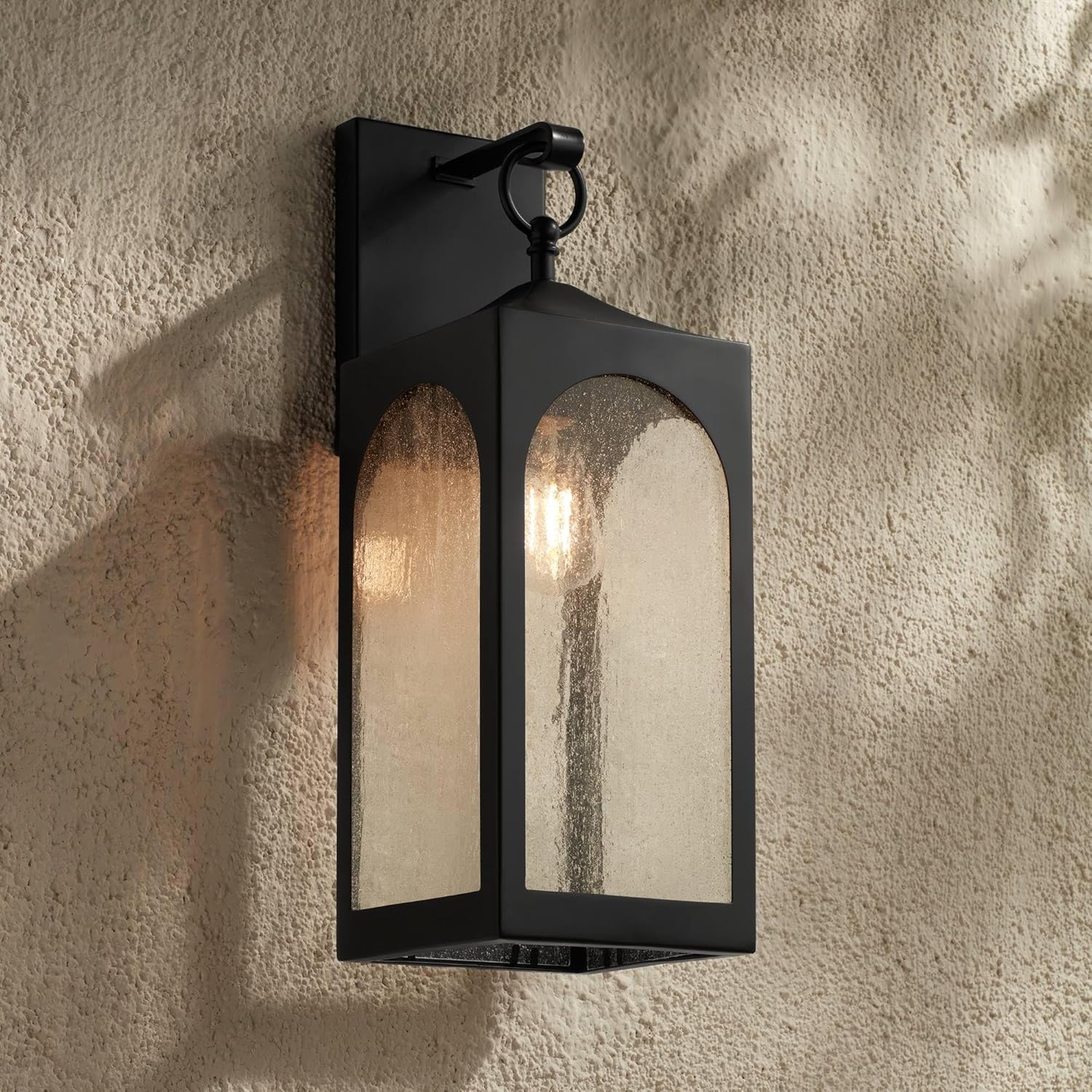 Possini Euro Design Tyne Modern Industrial Lantern Outdoor Wall Light Fixture Matte Black Metal 20 1/2" Clear Seedy Glass for Exterior House Porch Patio Outside Deck Garage Yard Front Door Garden